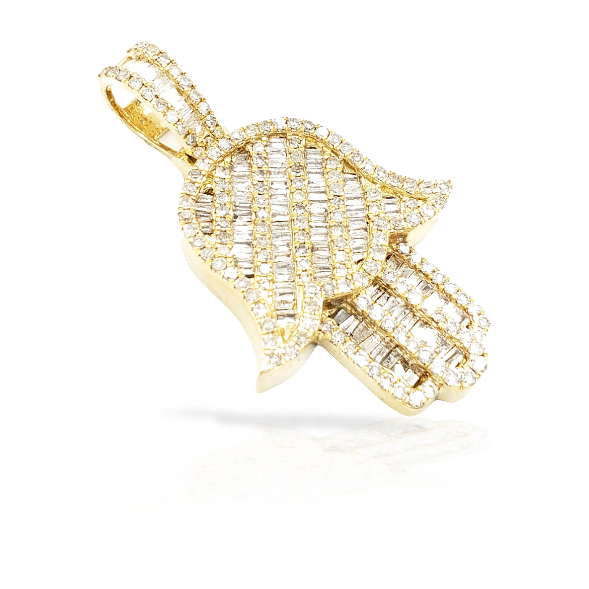 14K Baguette Diamond Hamsa With 2.44 Carats Of Diamonds