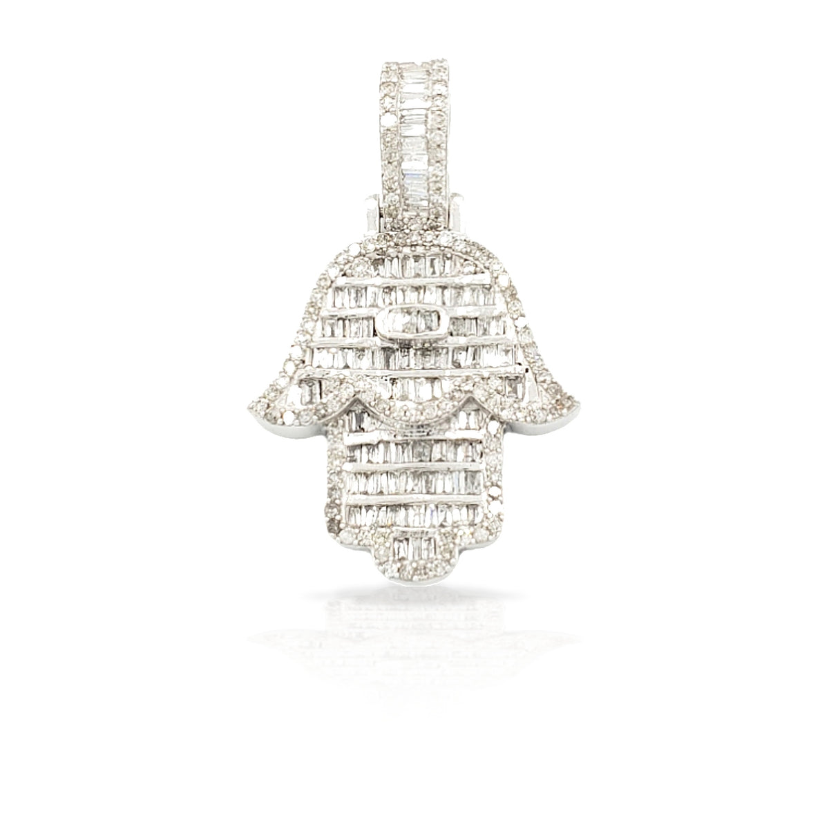 14K Baguette Diamond Hamsa With .99 Carats Of Diamonds