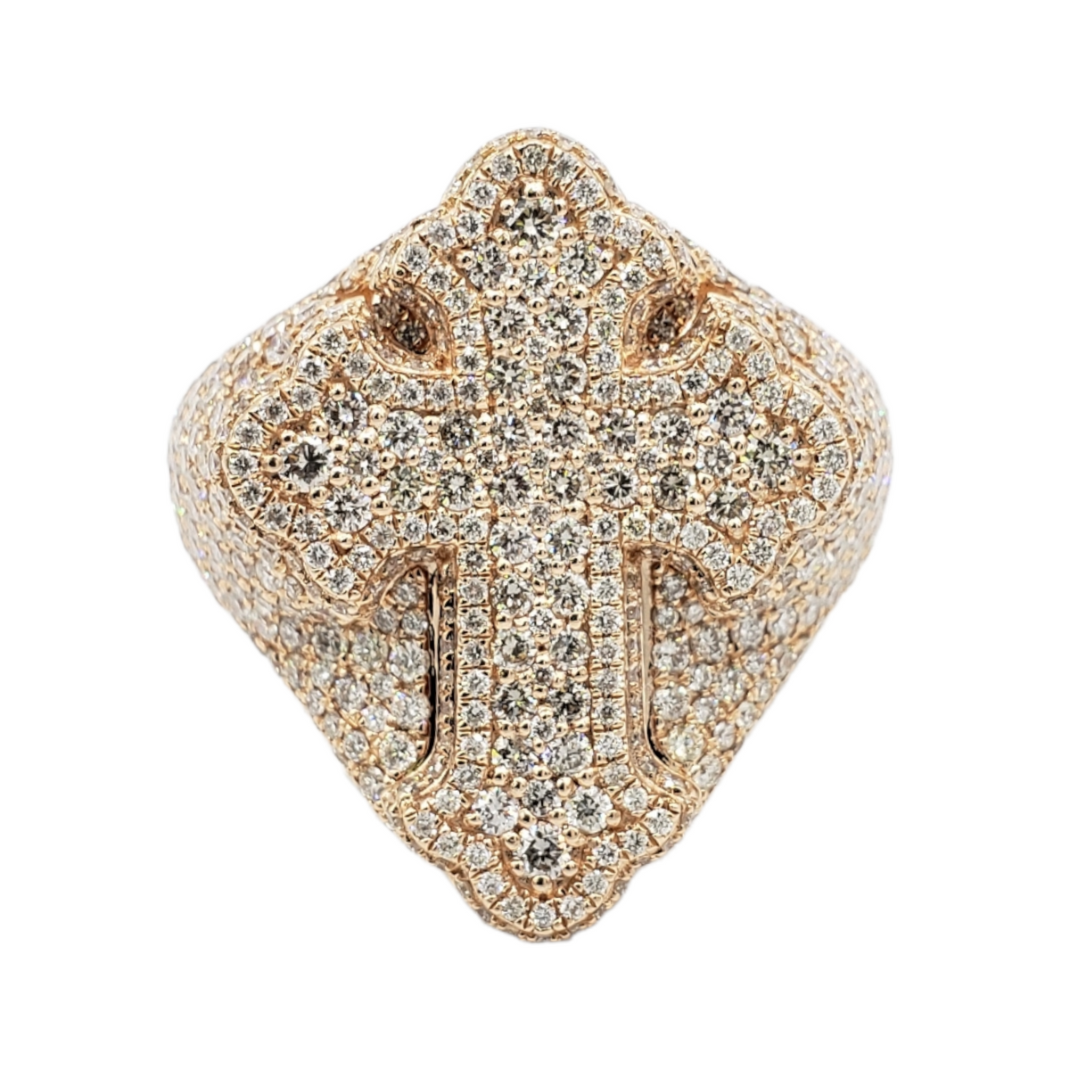 14K Gold Natural Diamond Cross Ring for Men – 4.98 CTW