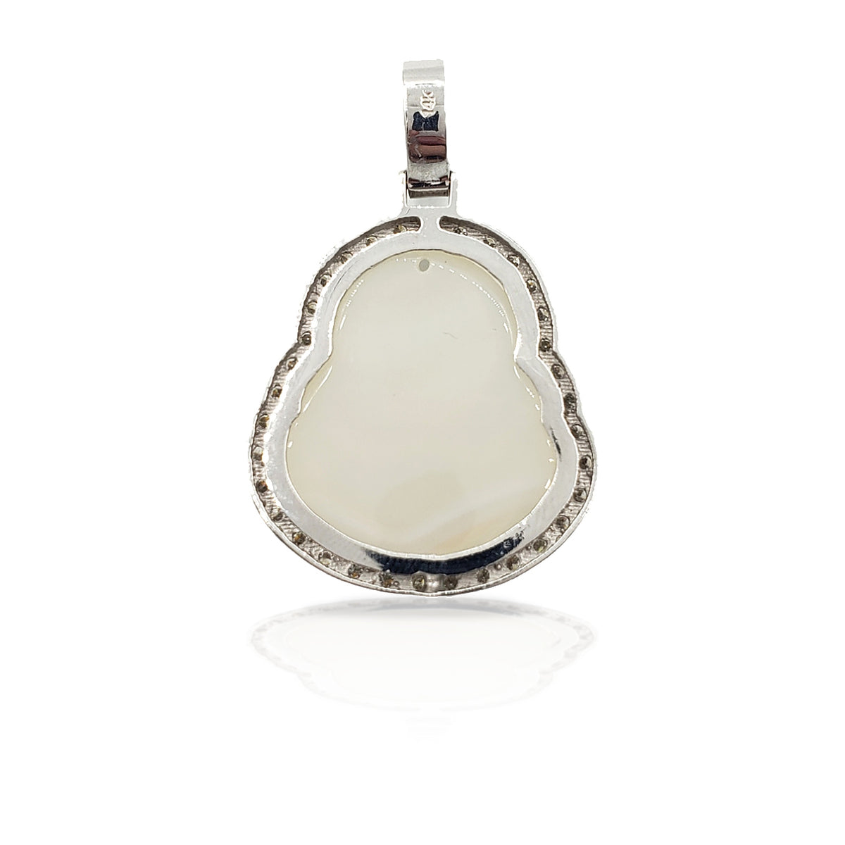 14K White Gold Diamond Buddha With White Jade