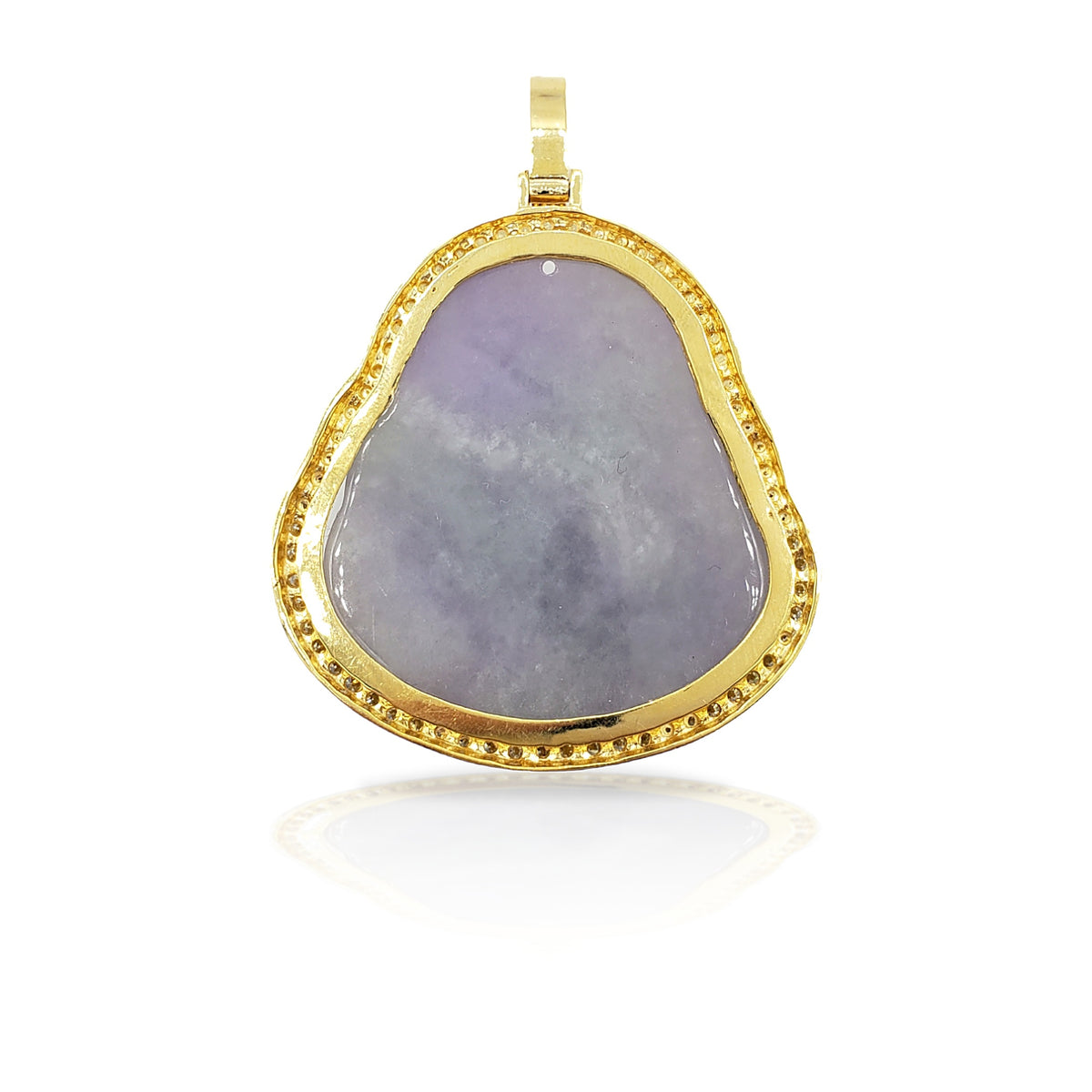 14K Yellow Gold Diamond Buddha With Grey Jade