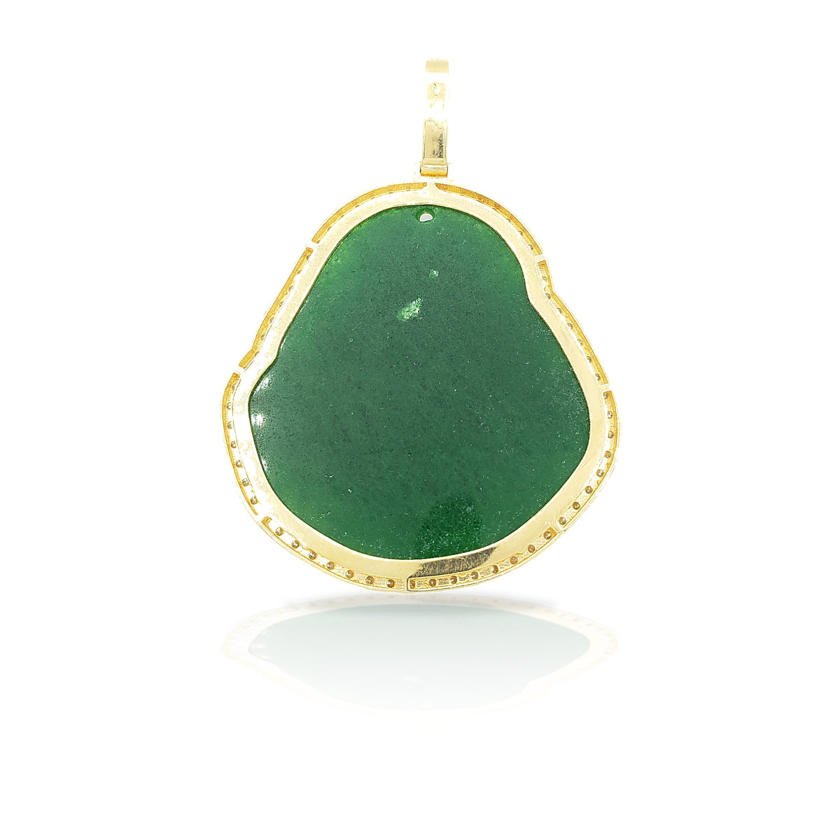 14K Yellow Gold Diamond Buddha With Green Jade