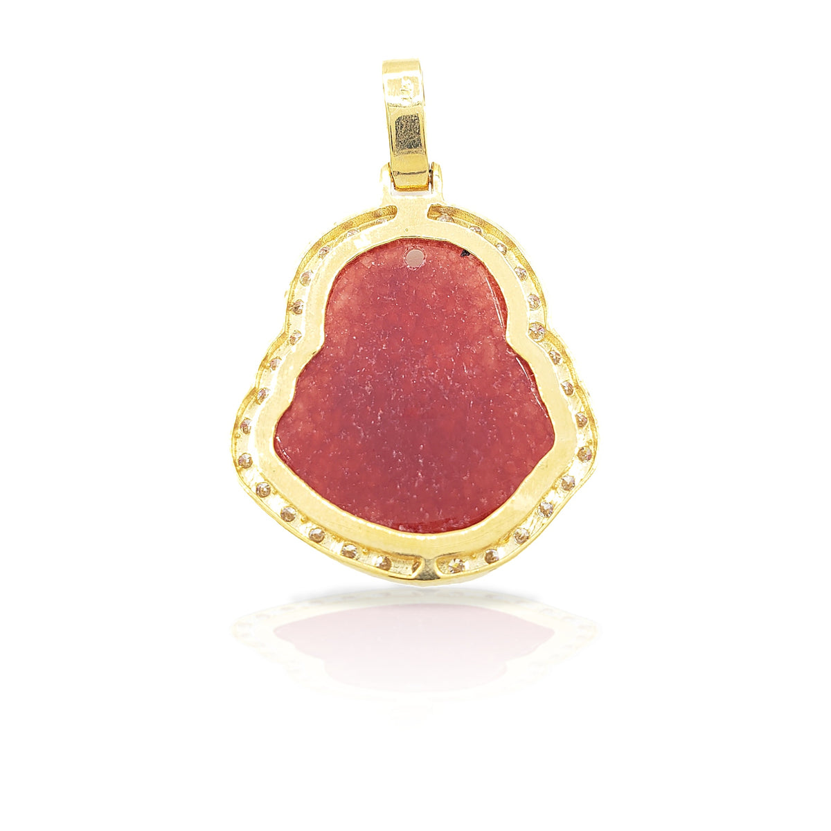14K Yellow Gold Diamond Buddha With Red Jade