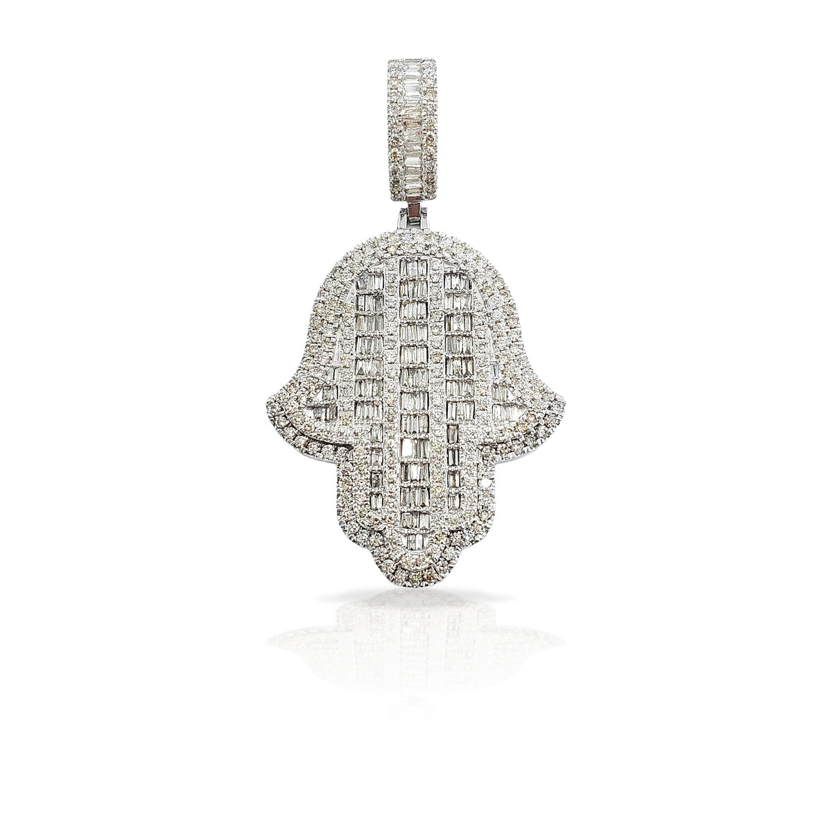 14K Baguette Diamond Hamsa With 4.57 Carats Of Diamonds