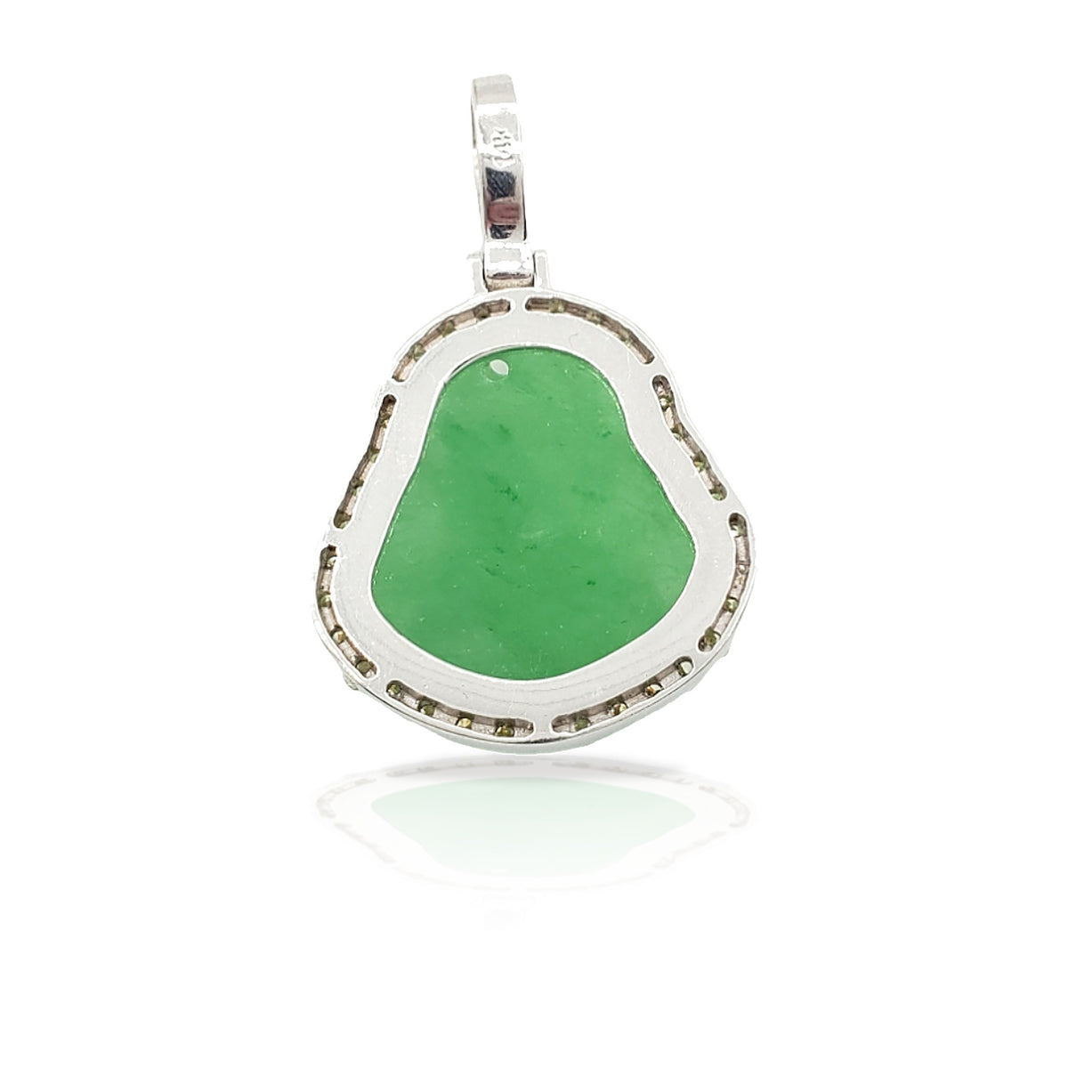 14K White Gold Diamond Buddha With Green Jade