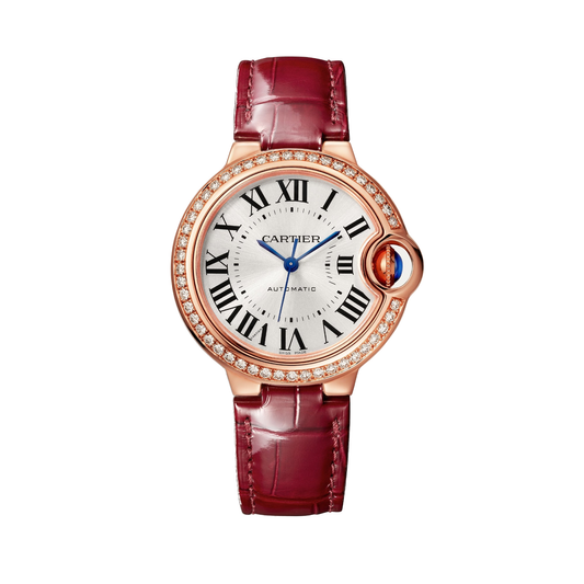 Cartier Ballon Bleu de Cartier WJBB0033 - 33 mm Rose gold, Silvered sunray-brushed Dial, Burgundy alligator leather strap