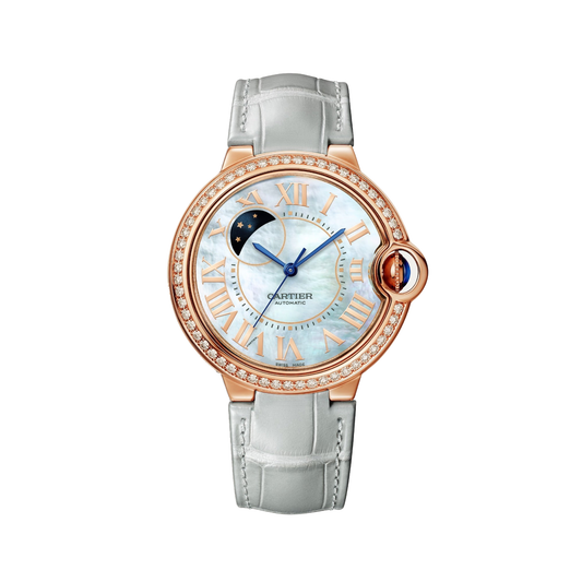 Cartier Ballon Bleu de Cartier WJBB0086 - 36 mm Rose gold, Mother-of-pearl with day/night indicator Dial, Gray sage alligator leather strap
