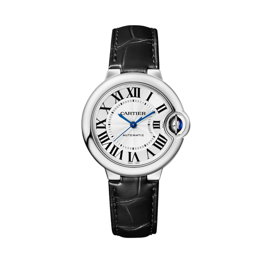 Cartier Ballon Bleu de Cartier WSBB0030 - 33 mm Steel, Silvered guilloché opaline Dial, Black alligator leather strap