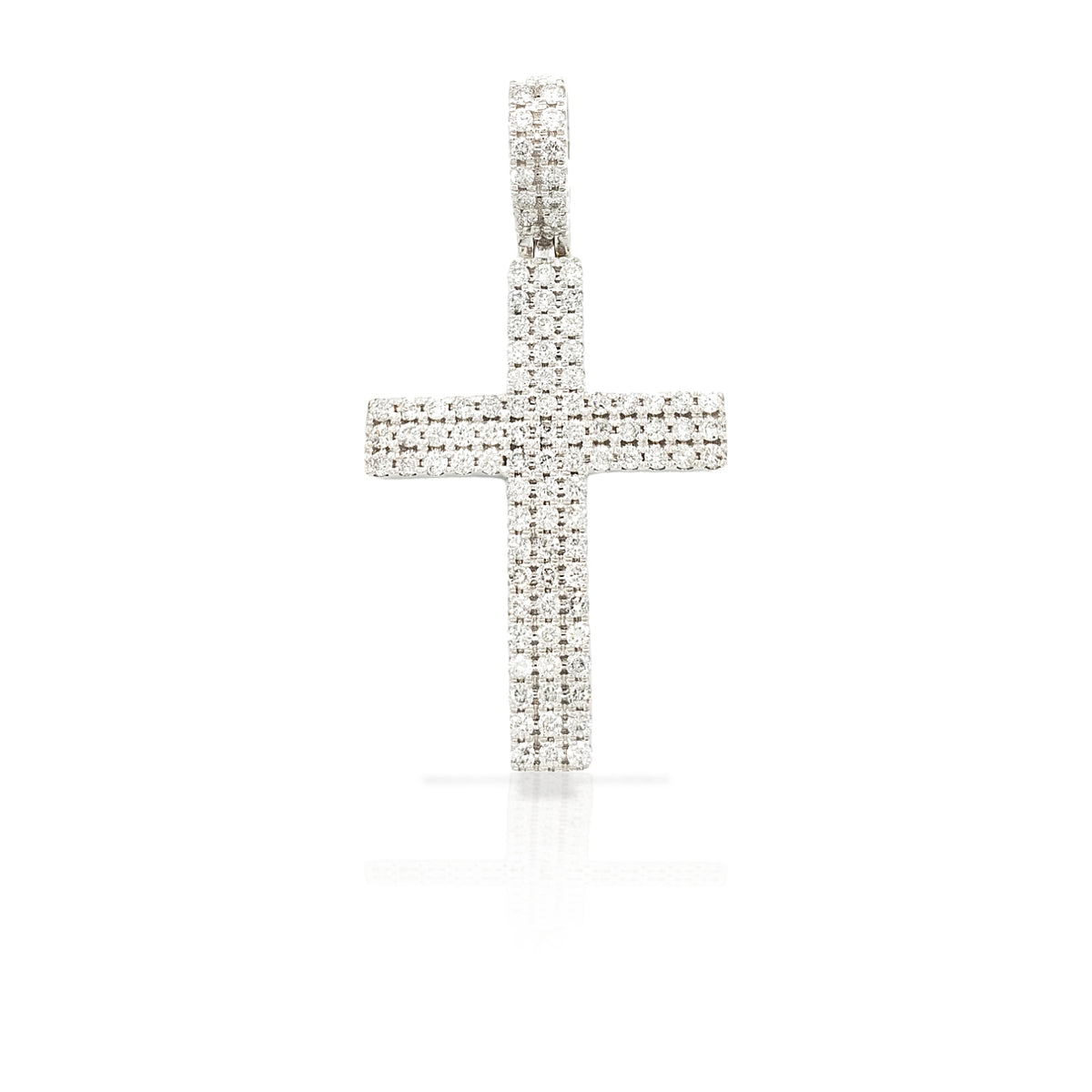 14K Three Row Diamond Cross With 1.69 Carats Of Diamonds