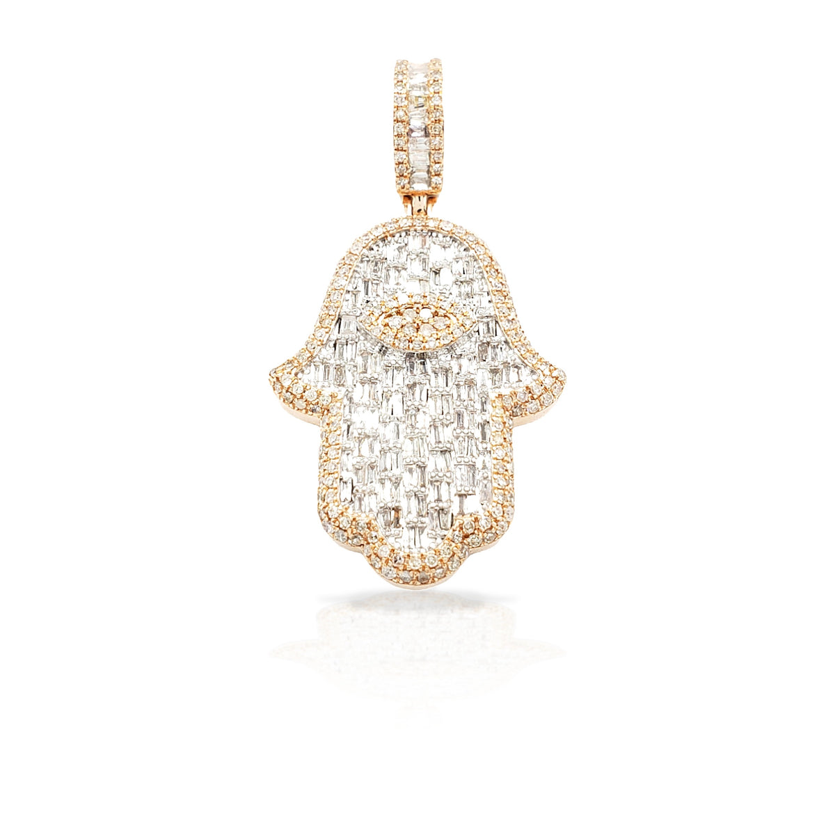 14K Eye Baguette Diamond Hamsa With 2.34 Carats Of Diamonds