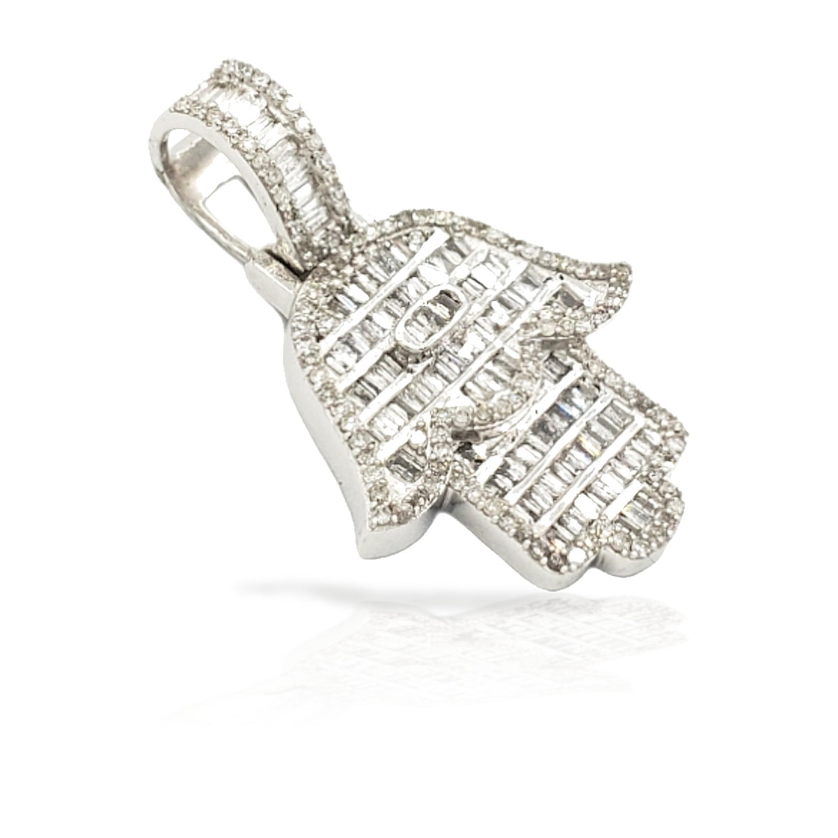 14K Baguette Diamond Hamsa With .99 Carats Of Diamonds