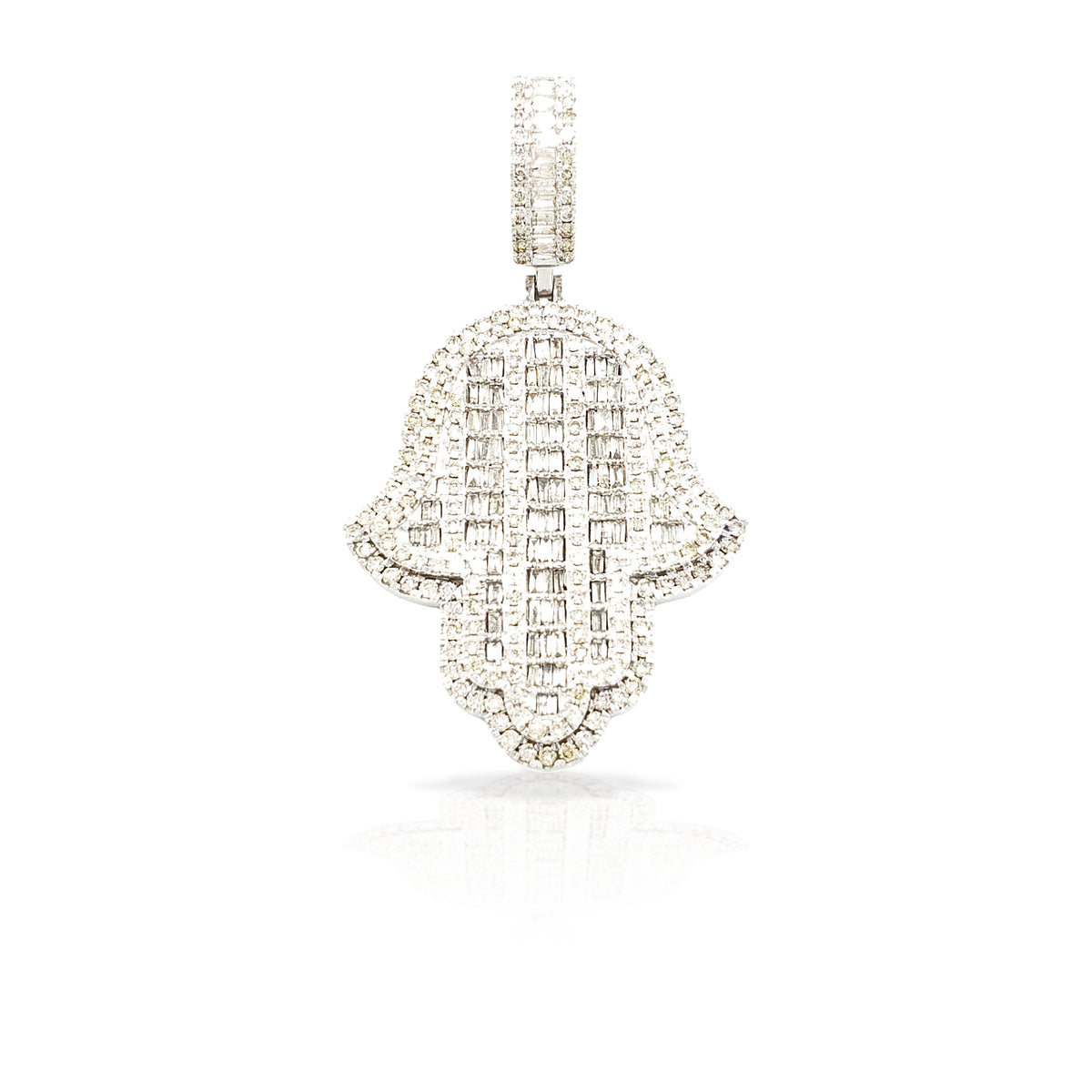 14K Baguette Diamond Hamsa With 4.57 Carats Of Diamonds