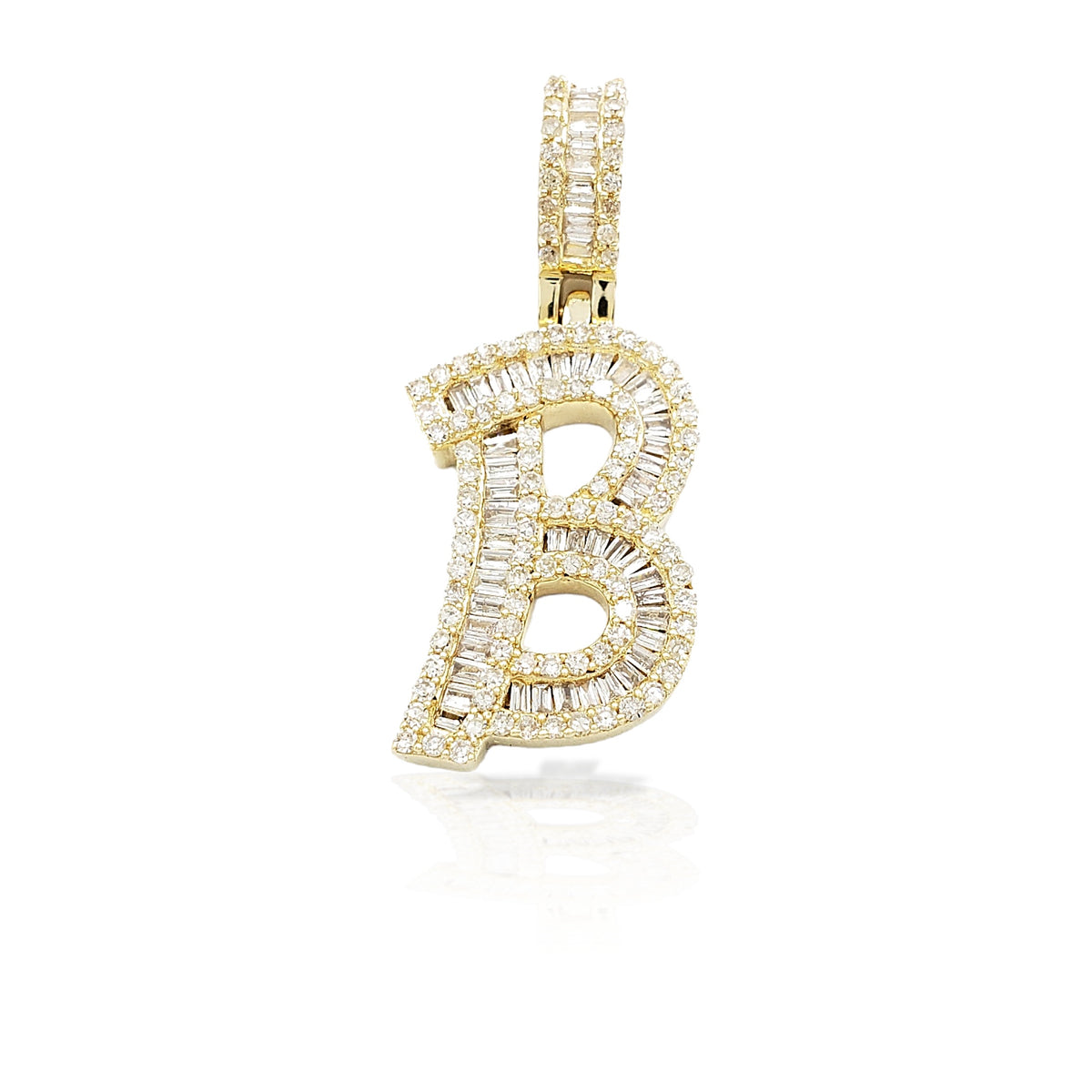 14K Gold Baguette Diamond Letter Pendants