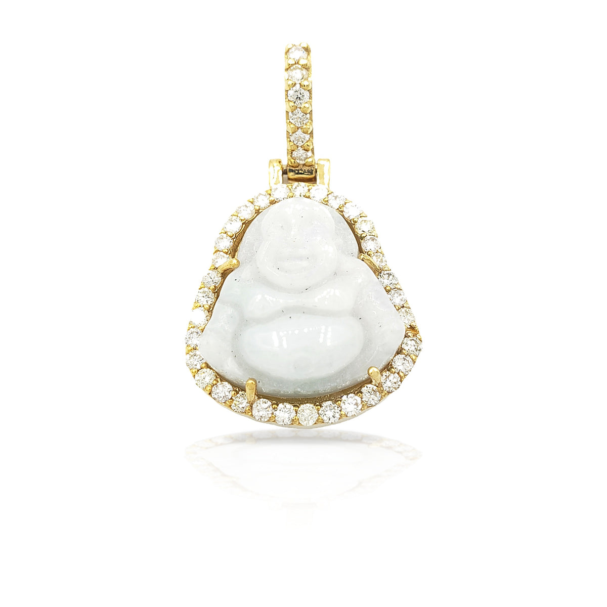 14K Yellow Gold Diamond Buddha With Grey Jade