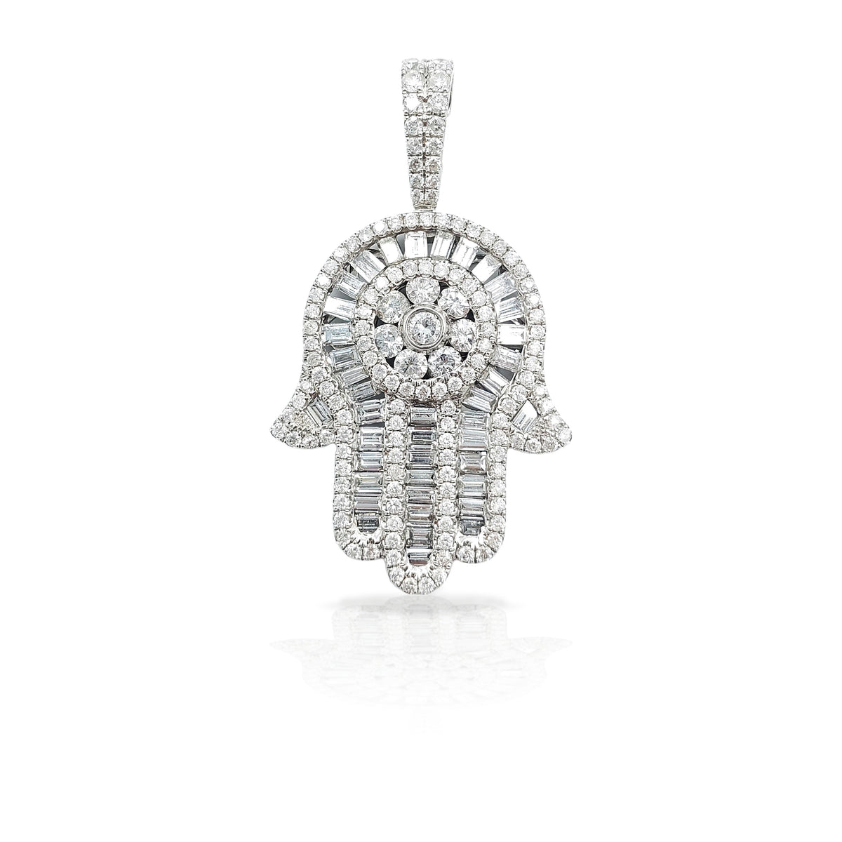14K Baguette Diamond Hamsa With 3.05 Carats Of Diamonds