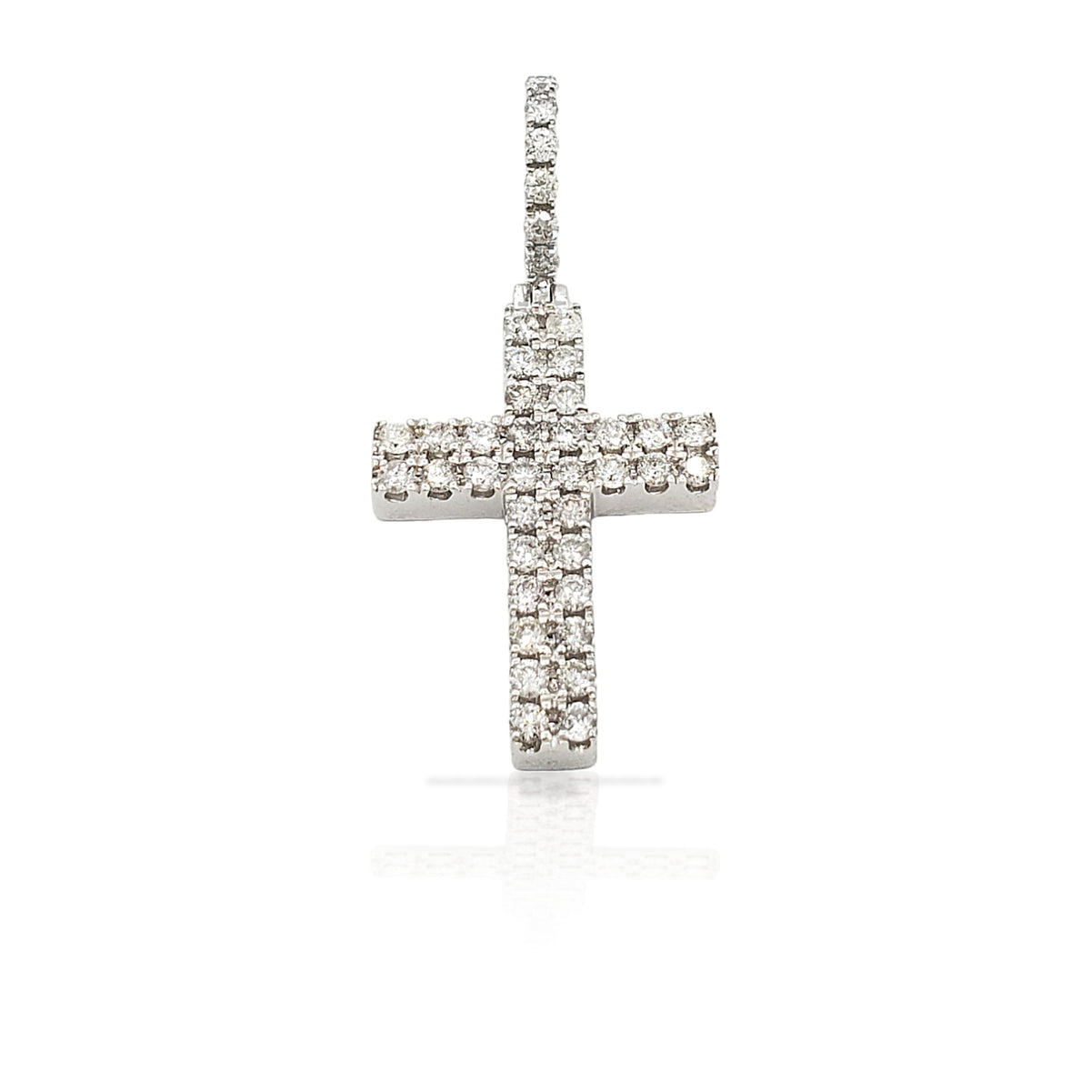 2.0 14K Two Row Diamond Cross With 1.10 Carats Of Diamonds