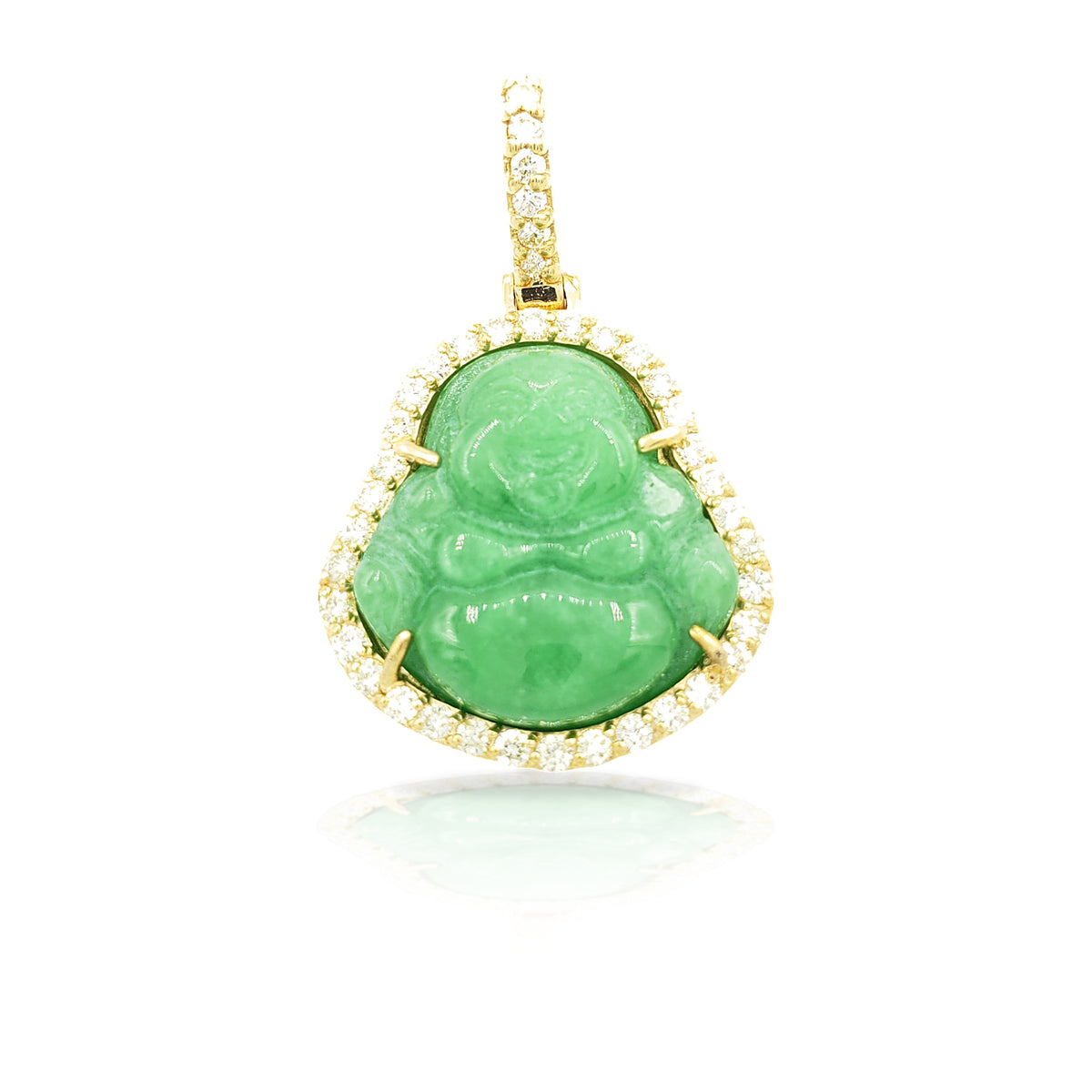 14K Yellow Gold Diamond Buddha With Green Jade