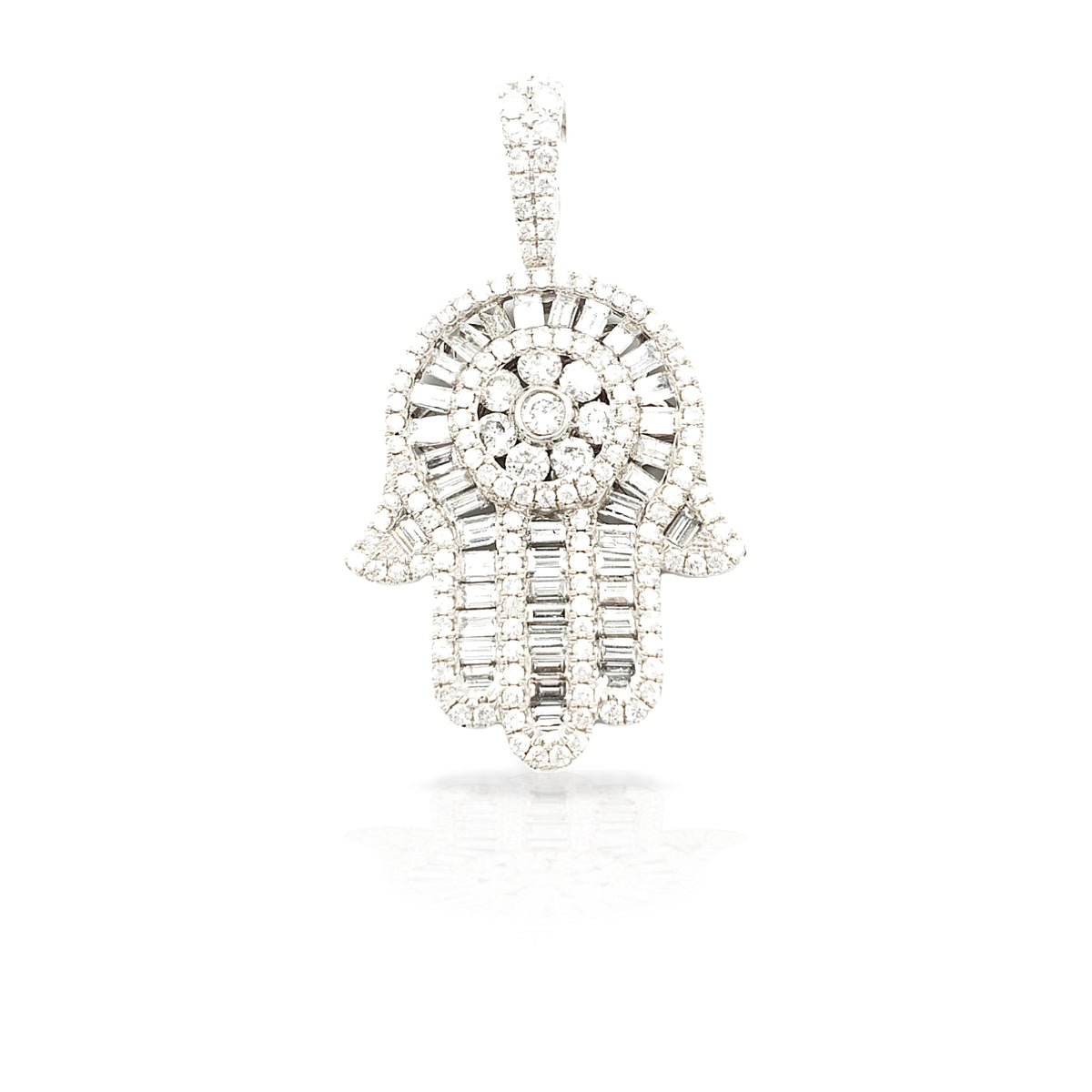14K Baguette Diamond Hamsa With 3.05 Carats Of Diamonds