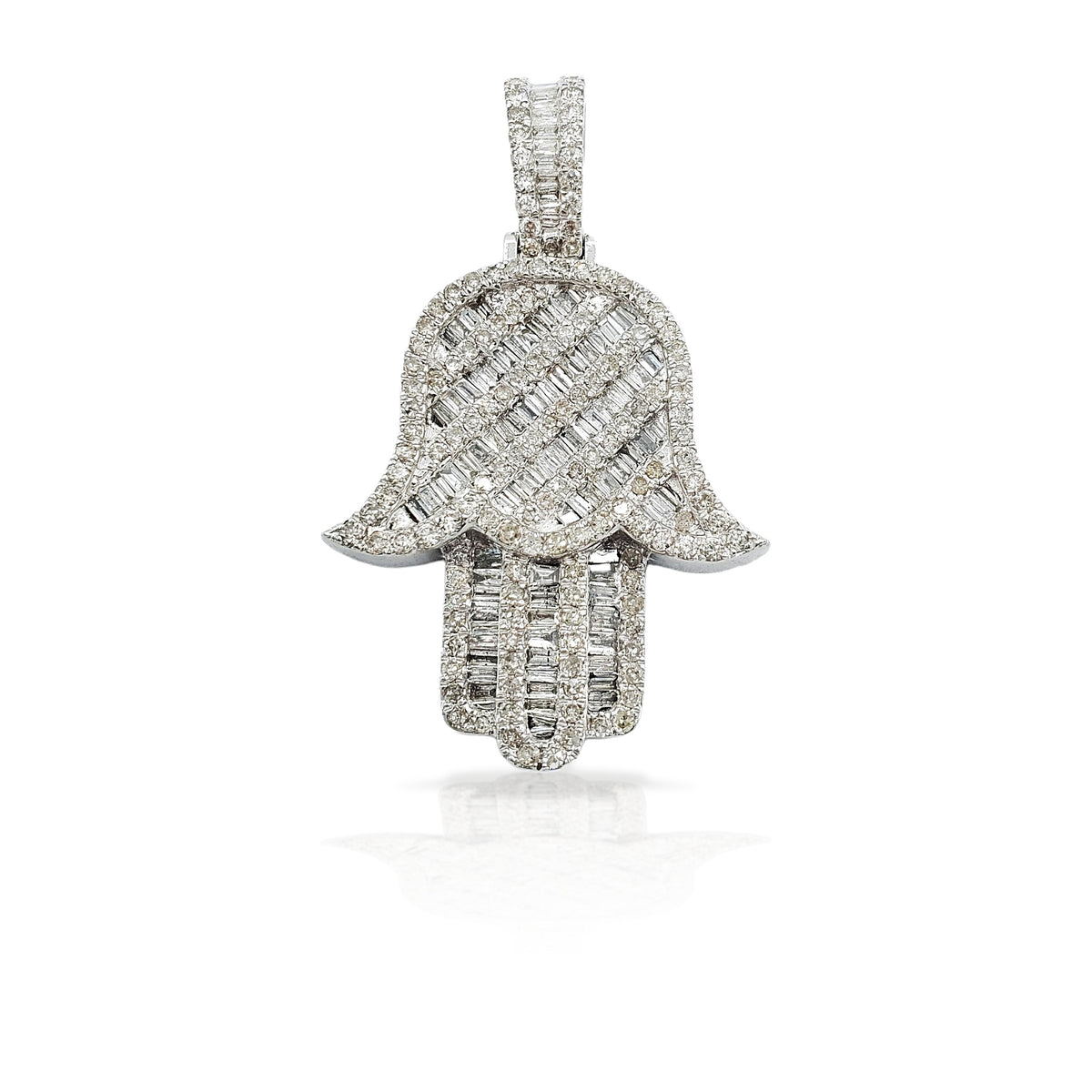 14K Baguette Diamond Hamsa With 2.44 Carats Of Diamonds