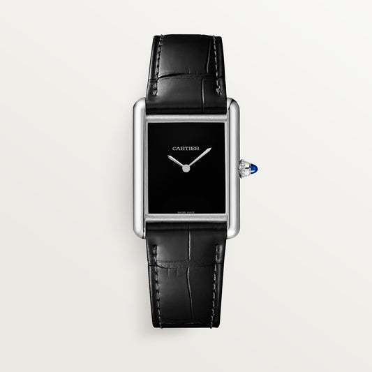 Cartier Tank Must de Cartier WSTA0108 - Large model Steel, Black lacquered Dial, Semi-matte black alligator leather strap