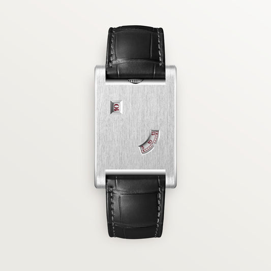 Cartier Tank à Guichets WGTA0237 - Platinum 950/1000, Aperture display: hour aperture at 10 o'clock Dial, Black alligator leather strap