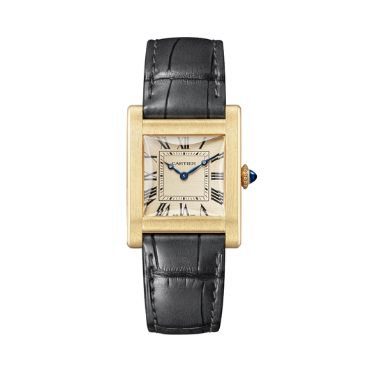 Cartier Tank Normale WHTA0031 - Large model 18K yellow gold, Horizontal golden satin-finish Dial, Dark gray alligator leather strap