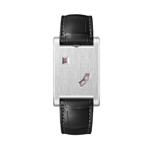 Cartier Tank à Guichets WGTA0237 - Platinum 950/1000, Aperture display: hour aperture at 10 o'clock Dial, Black alligator leather strap