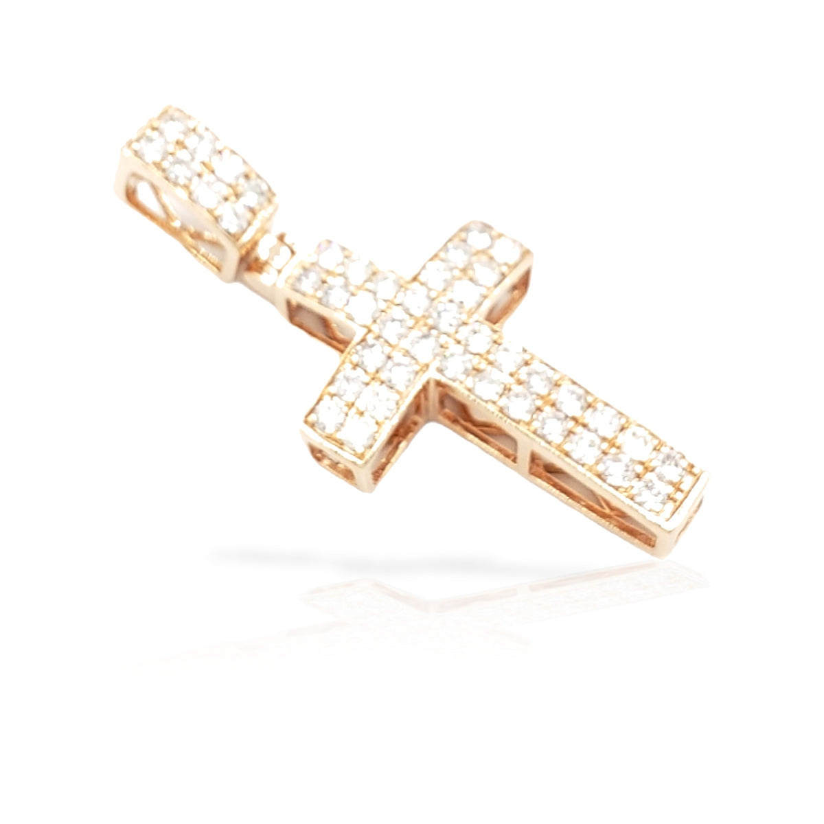 2.0 14K Two Row Diamond Cross With 1.34 Carats Of Diamonds