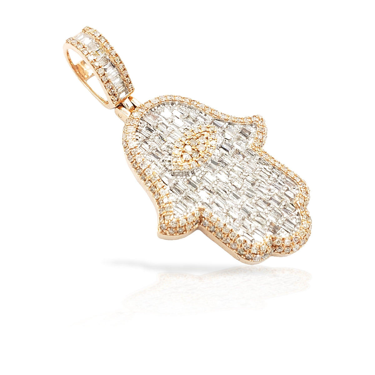 14K Eye Baguette Diamond Hamsa With 2.34 Carats Of Diamonds