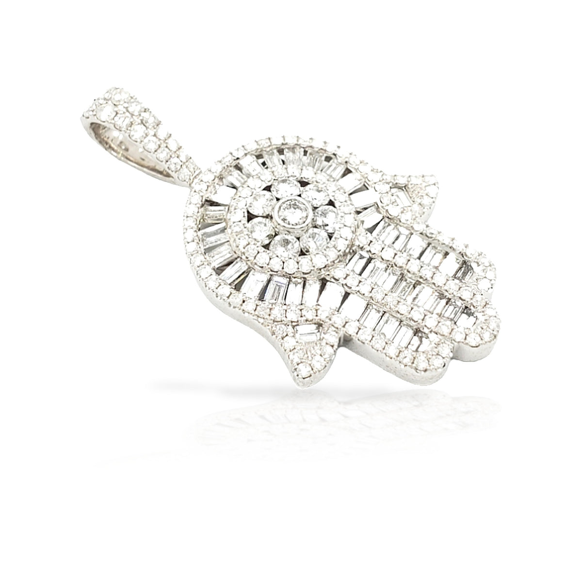 14K Baguette Diamond Hamsa With 3.05 Carats Of Diamonds