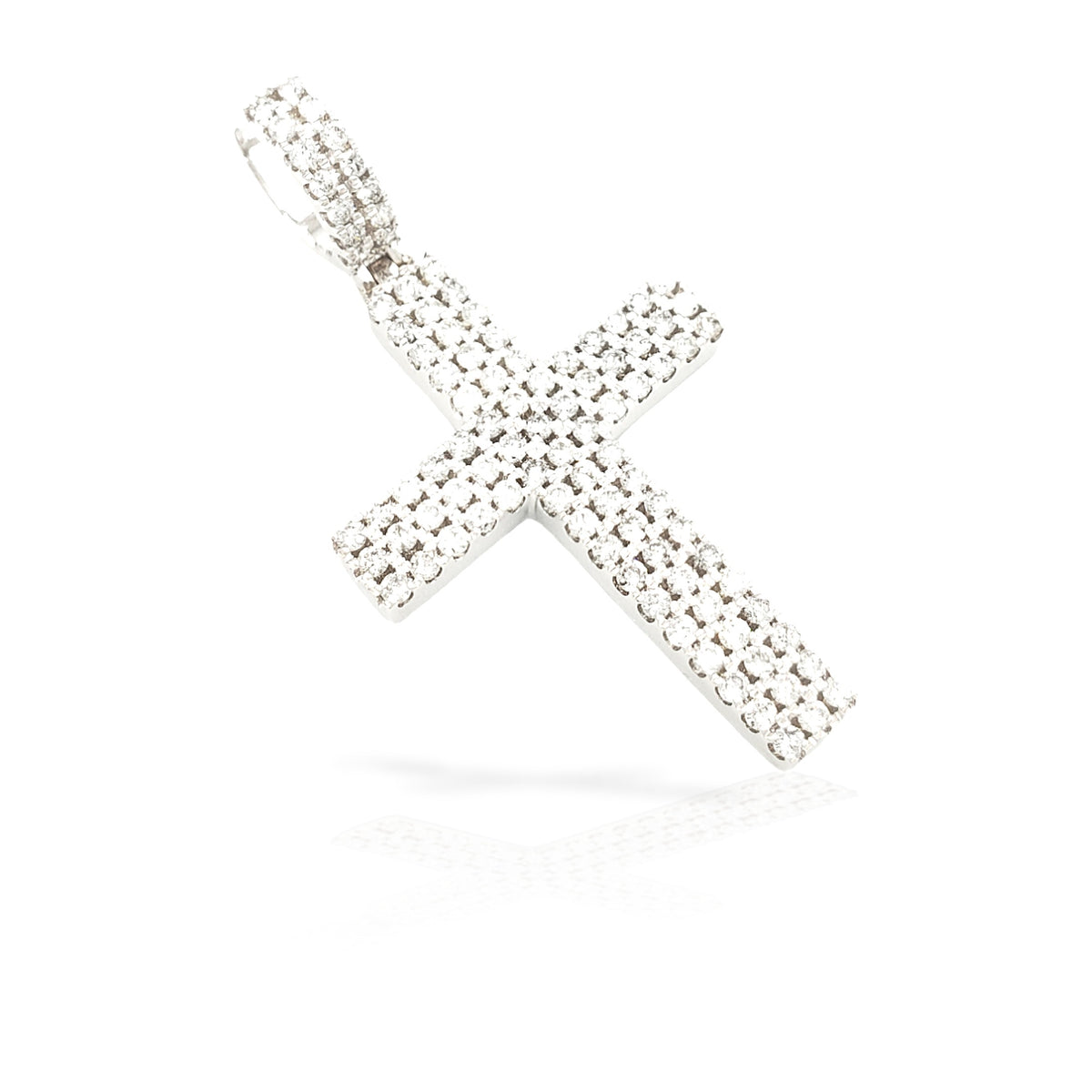 14K Three Row Diamond Cross With 1.69 Carats Of Diamonds