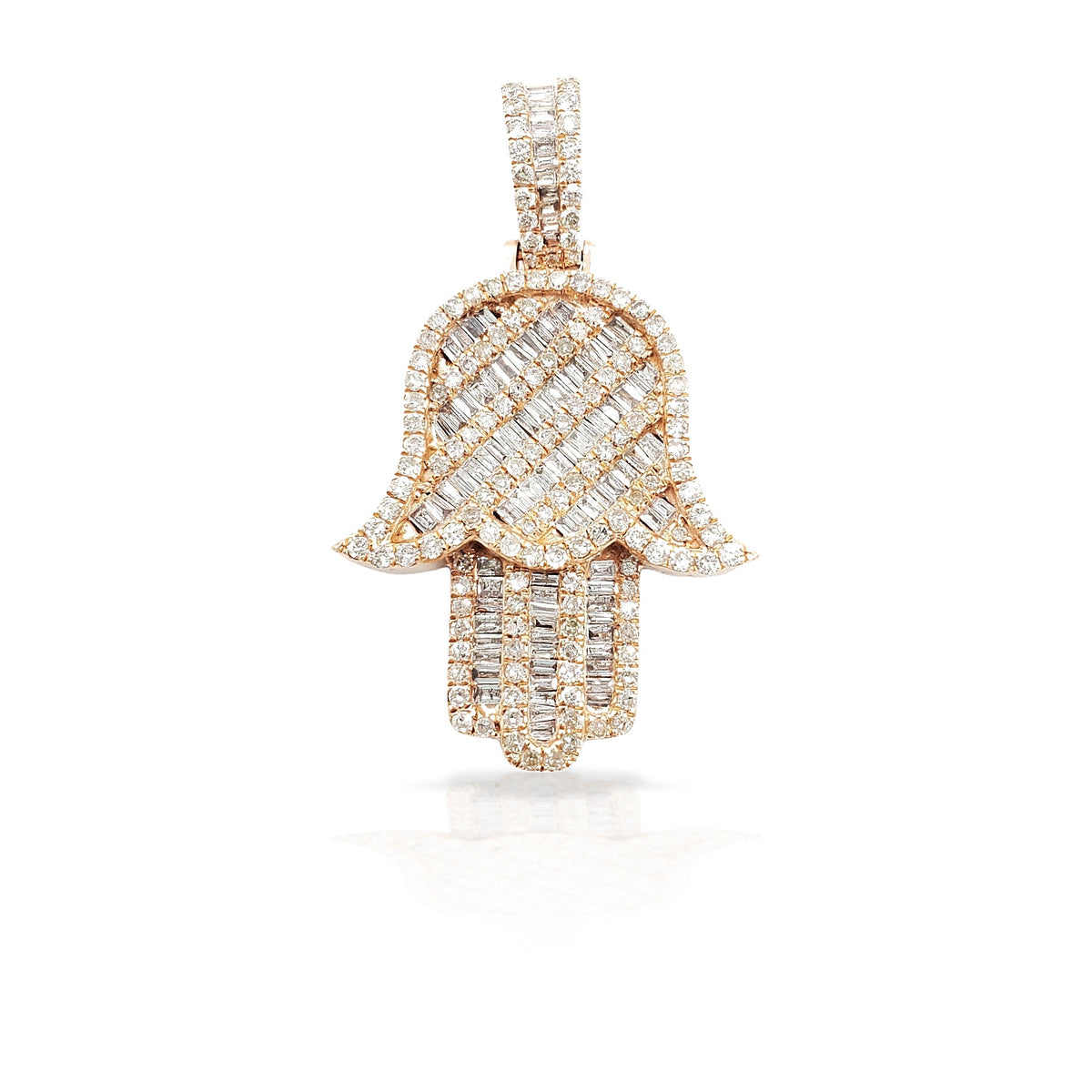 14K Baguette Diamond Hamsa With 2.44 Carats Of Diamonds