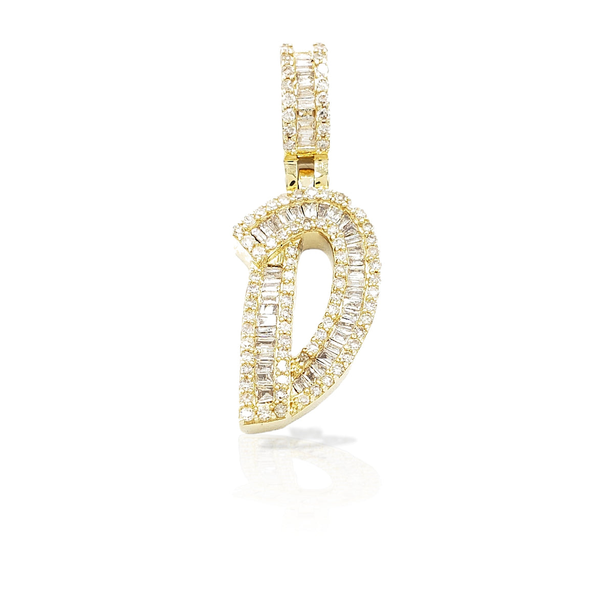 14K Gold Baguette Diamond Letter Pendants