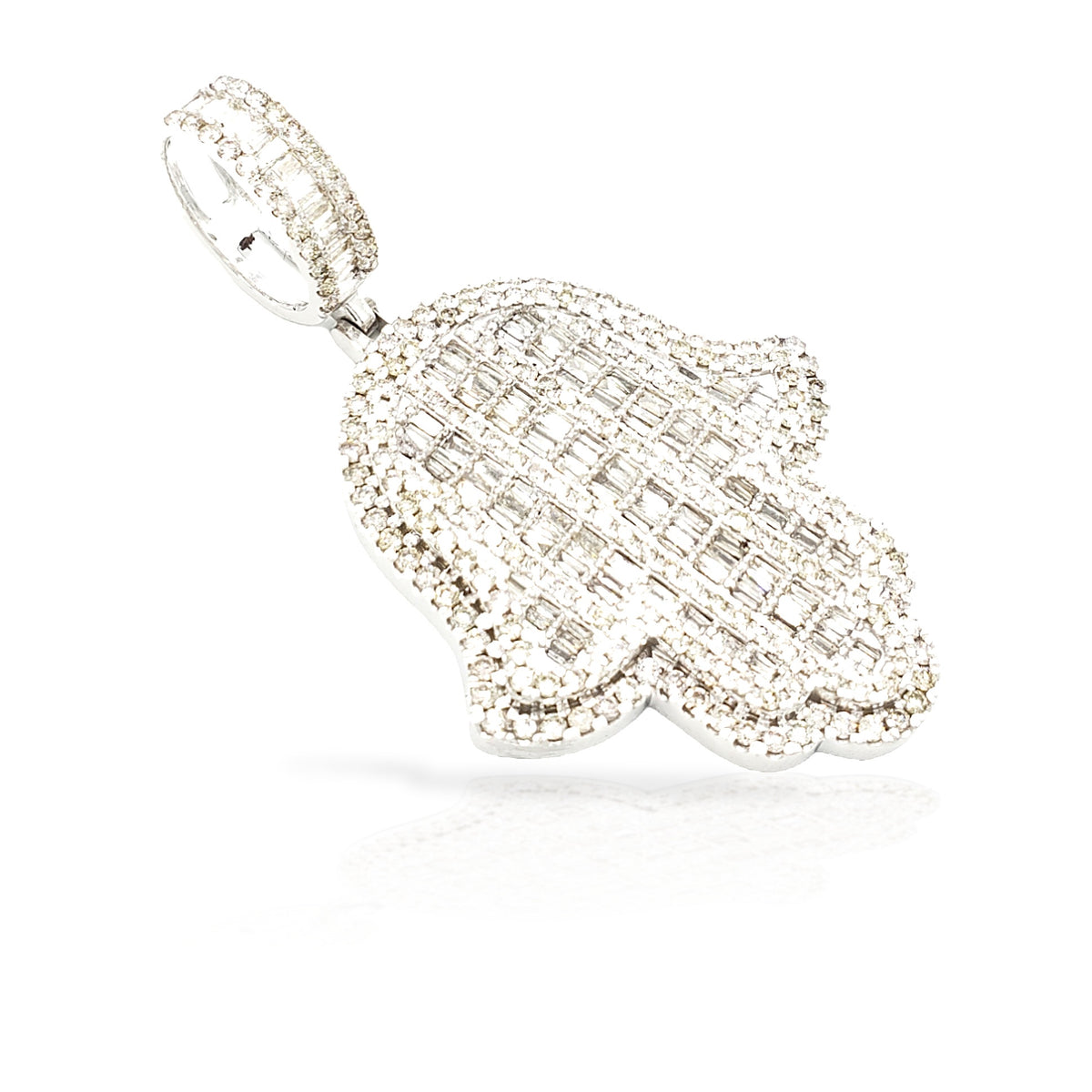 14K Baguette Diamond Hamsa With 4.57 Carats Of Diamonds