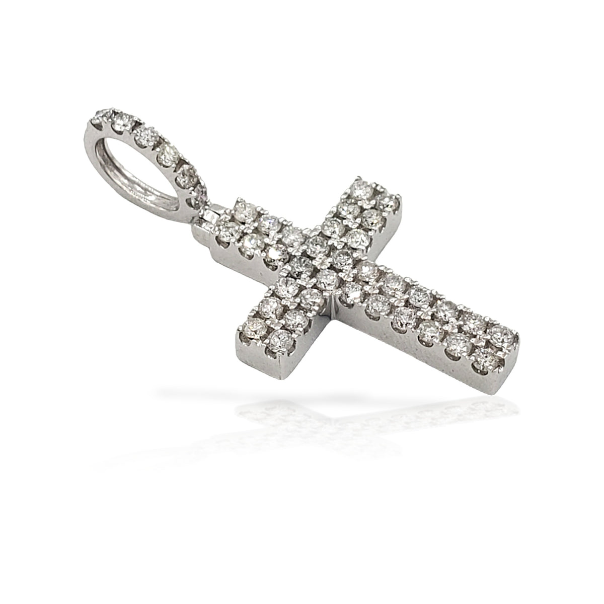 2.0 14K Two Row Diamond Cross With 1.10 Carats Of Diamonds