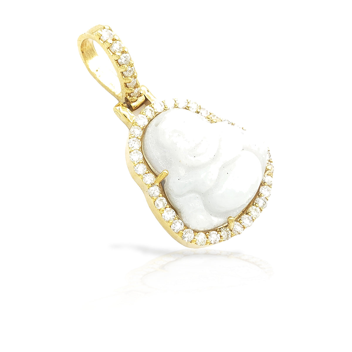 14K Yellow Gold Diamond Buddha With Grey Jade