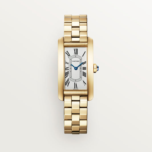 Cartier Tank Américaine WGTA0406 - Small model 18K yellow gold, Silvered satin-finished Dial, 18K yellow gold bracelet