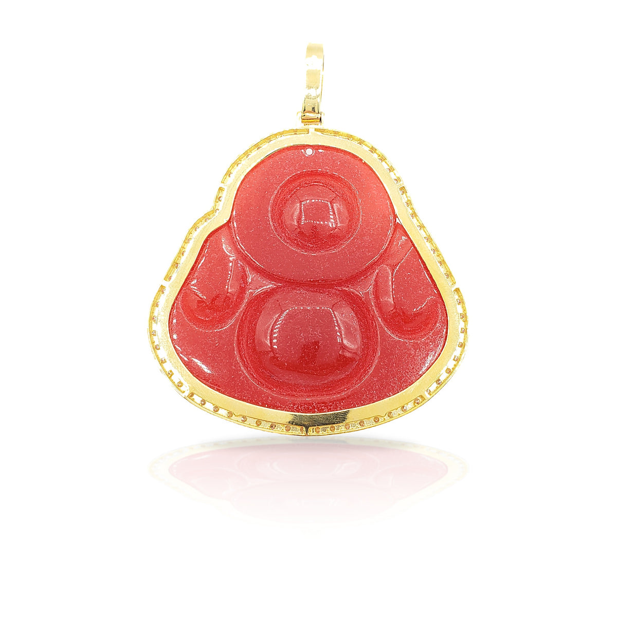 14K Yellow Gold Diamond Buddha With Red Jade