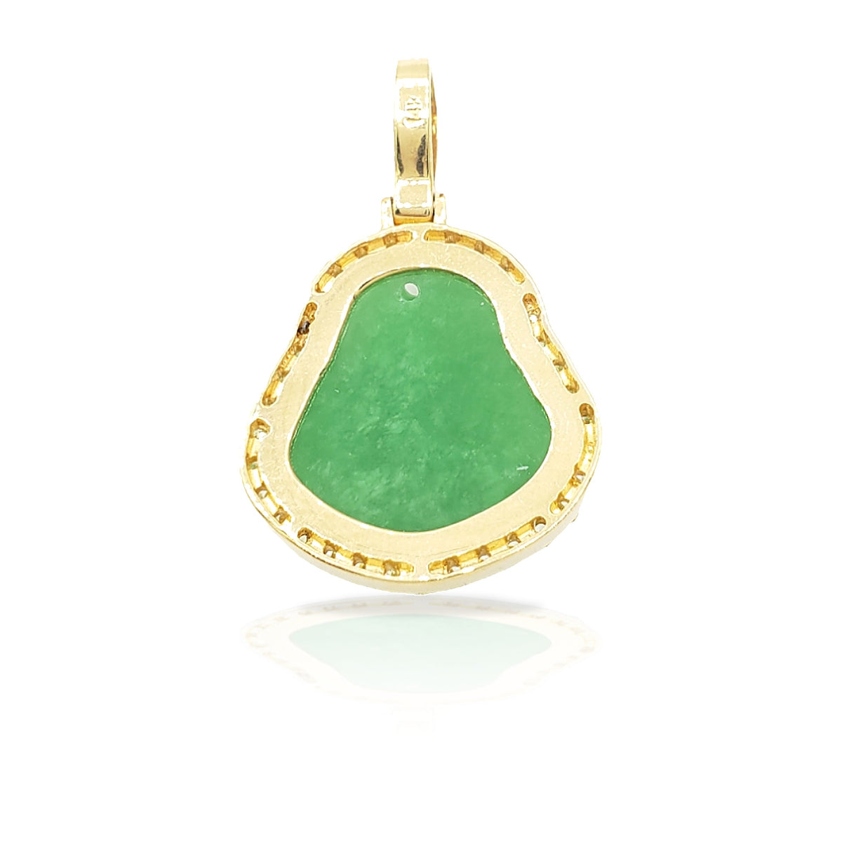 14K Yellow Gold Diamond Buddha With Green Jade