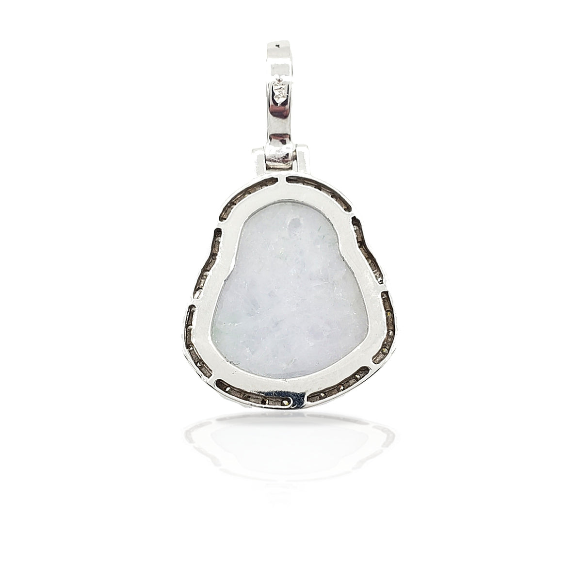 14K White Gold Diamond Buddha With White Jade