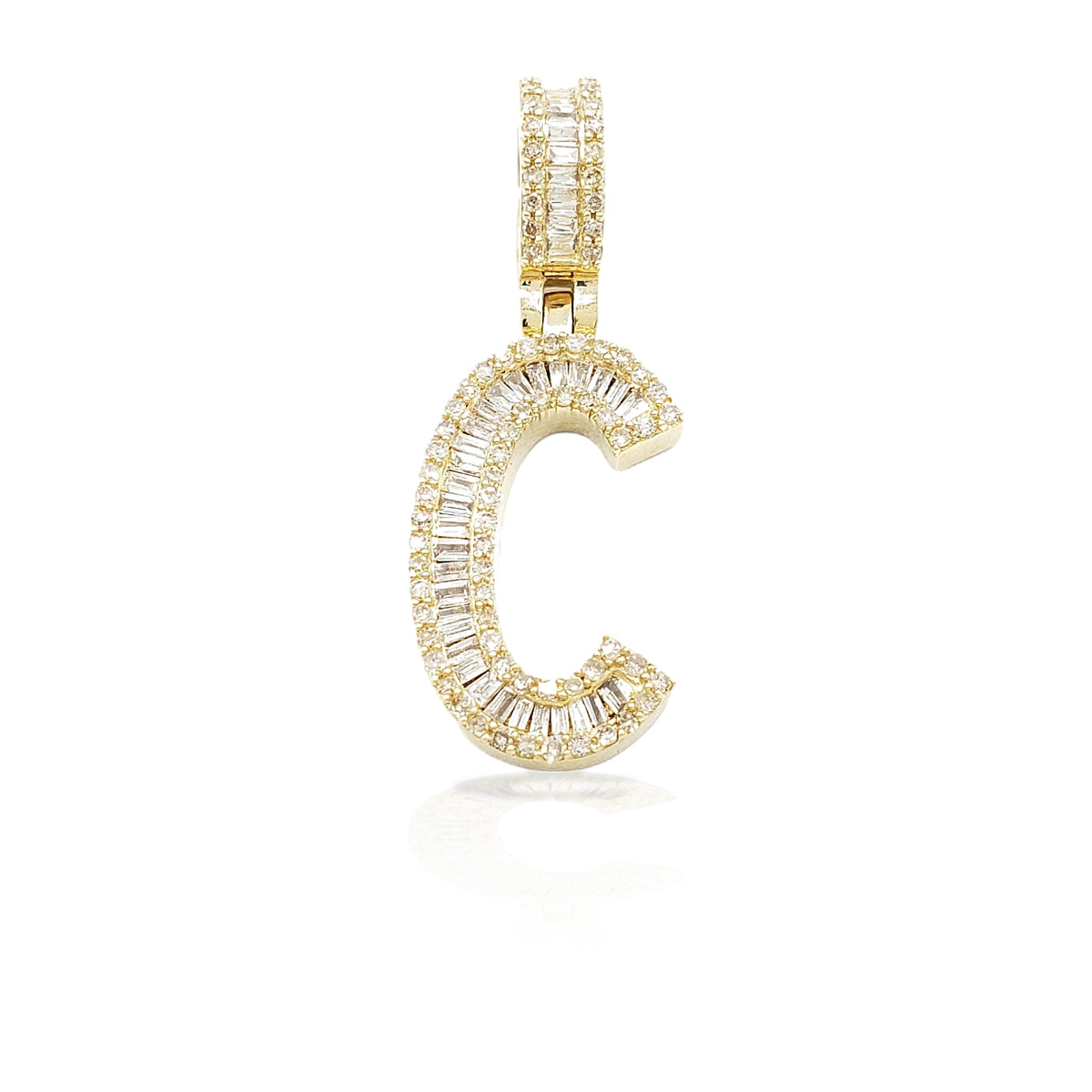 14K Gold Baguette Diamond Letter Pendants