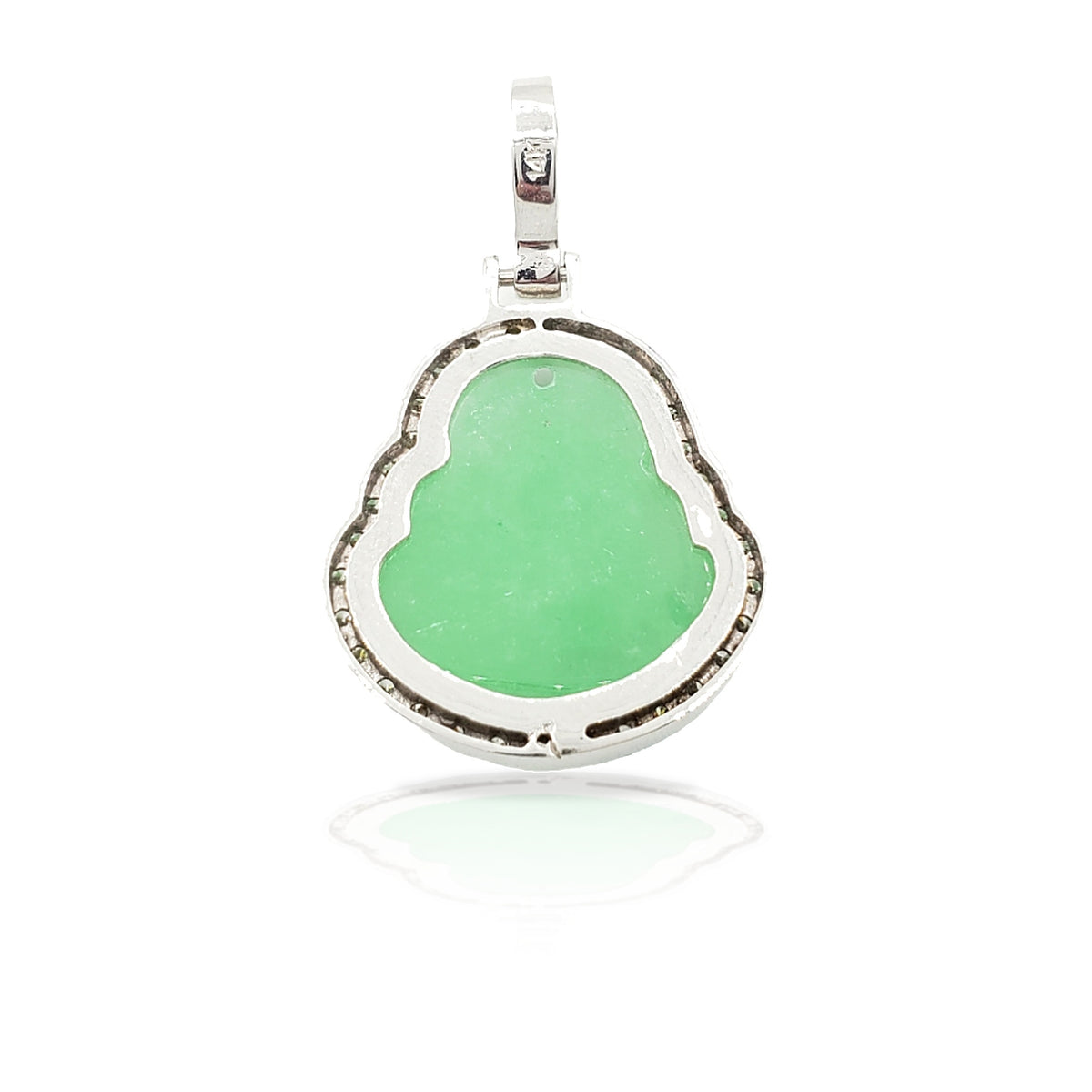 14K White Gold Diamond Buddha With Green Jade