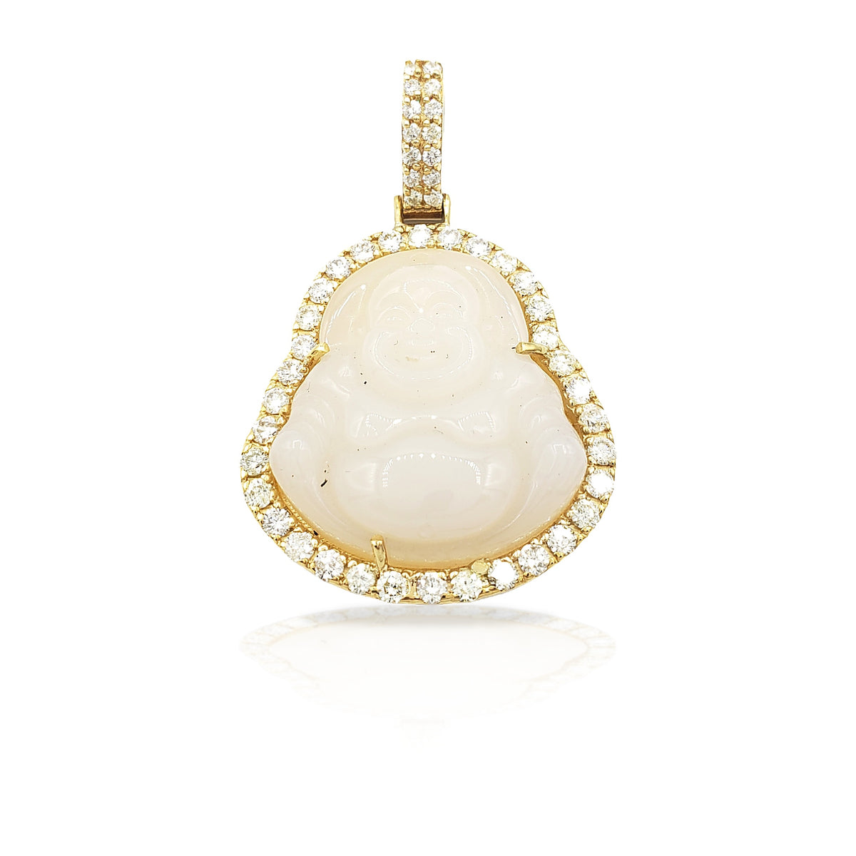 14K Yellow Gold Diamond Buddha With Grey Jade
