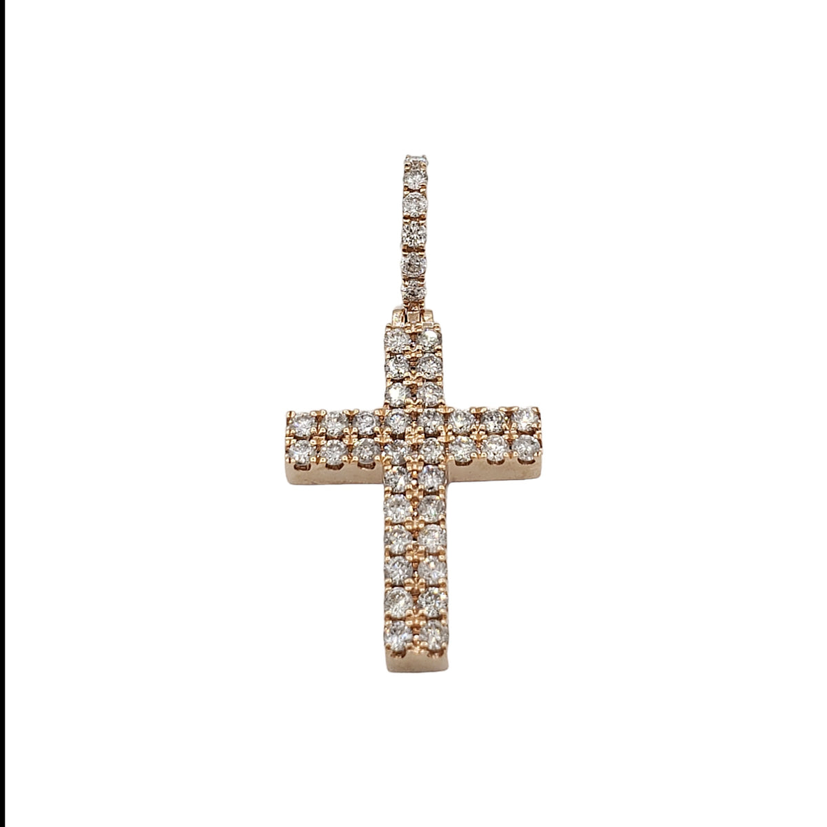 2.0 14K Two Row Diamond Cross With 1.10 Carats Of Diamonds