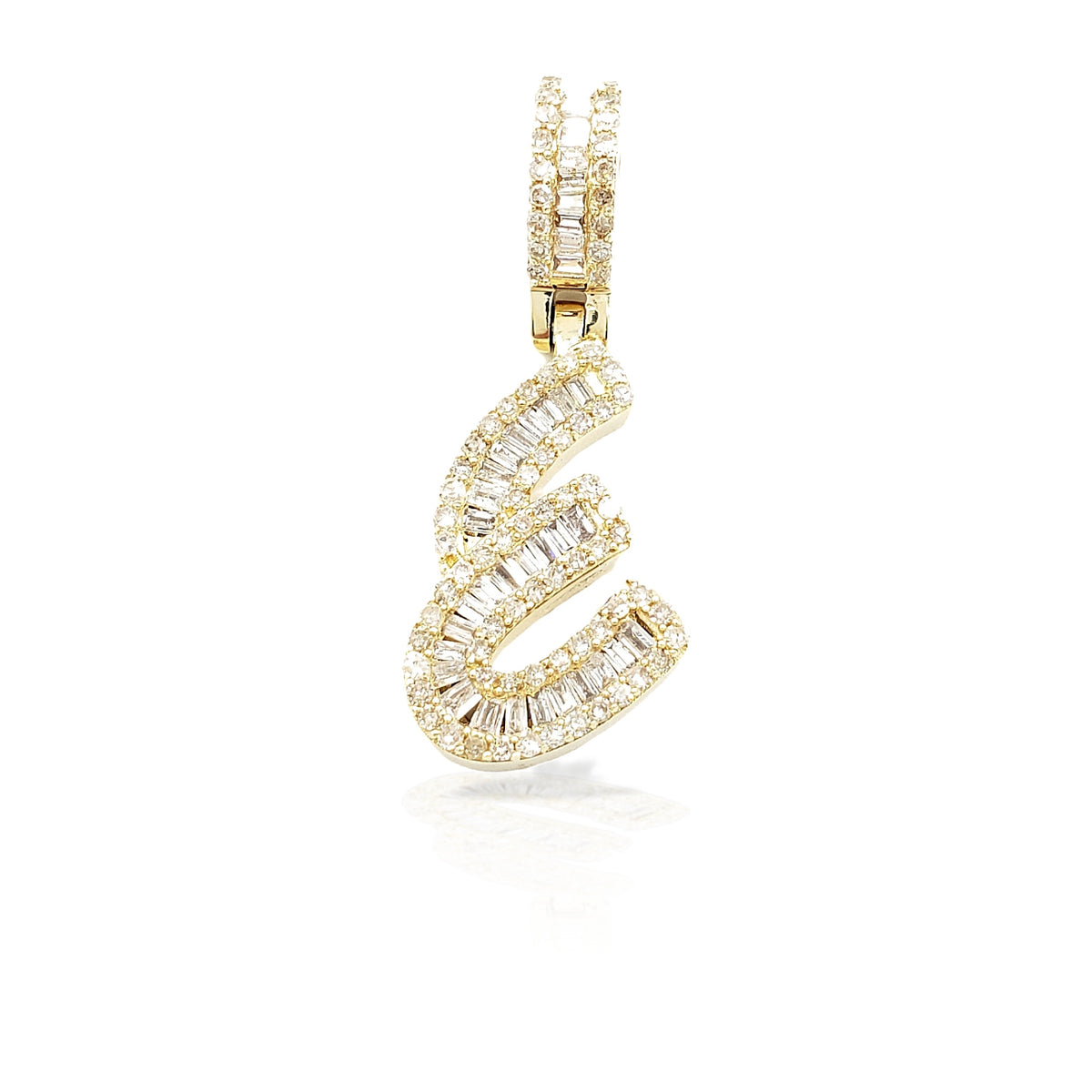 14K Gold Baguette Diamond Letter Pendants