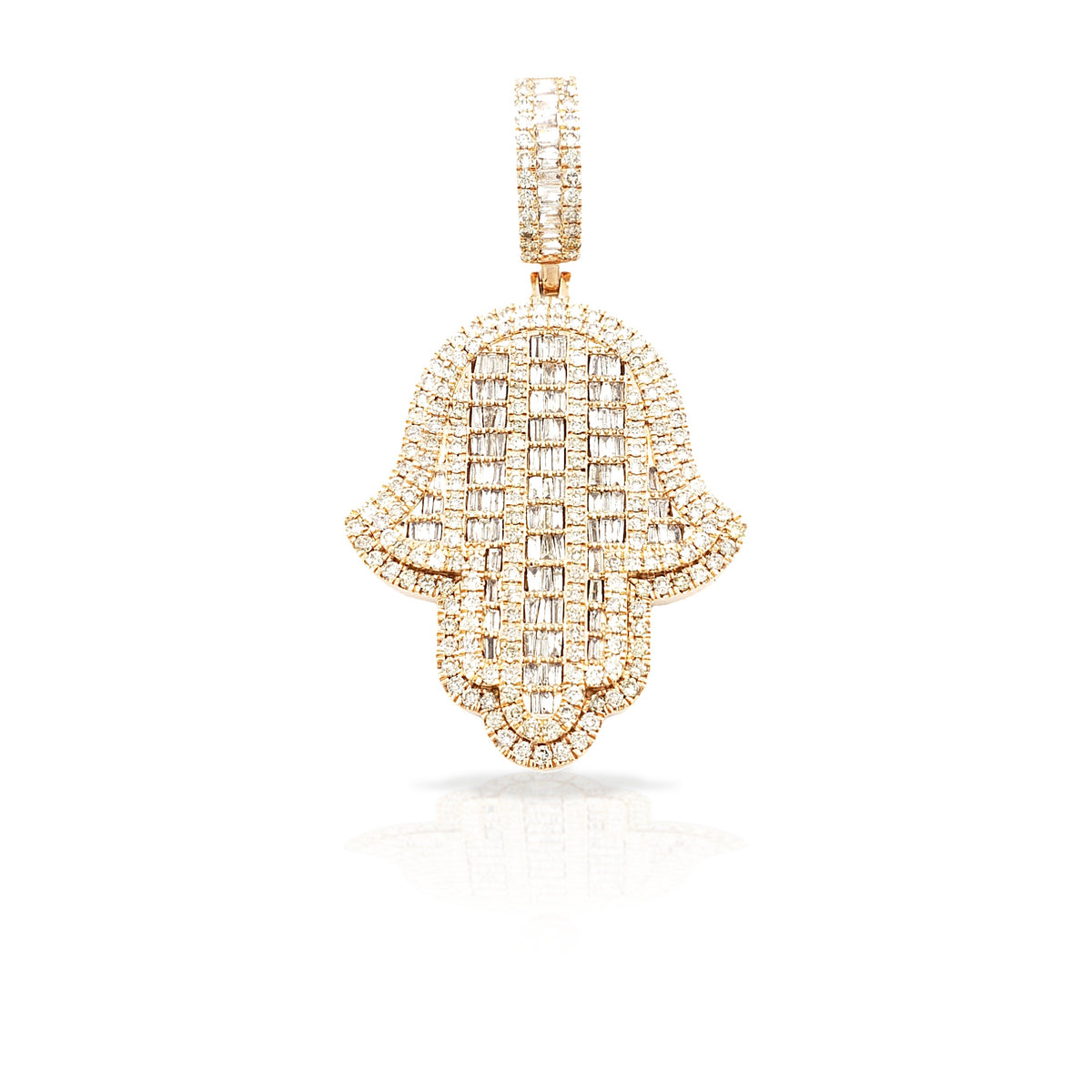 14K Baguette Diamond Hamsa With 4.57 Carats Of Diamonds