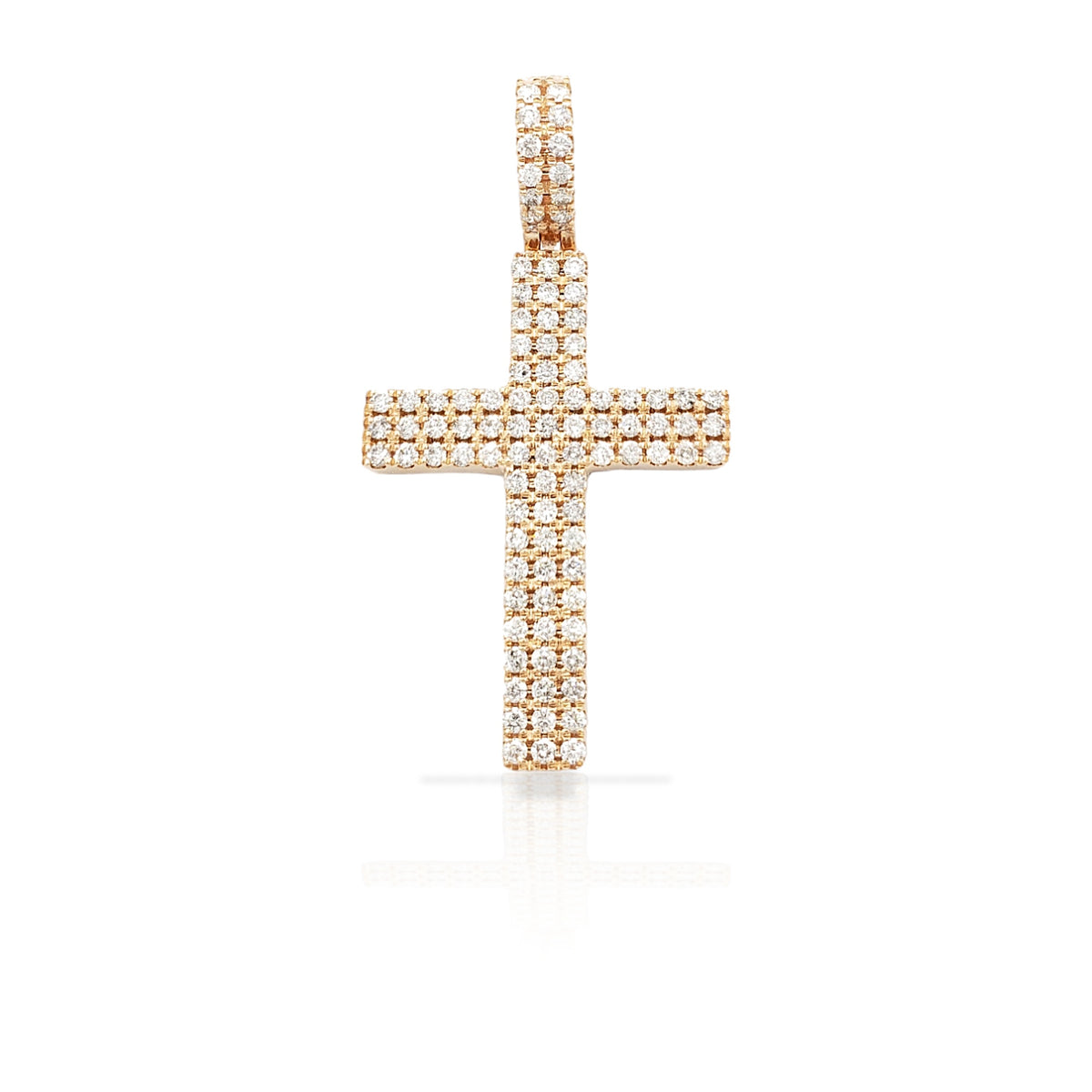 14K Three Row Diamond Cross With 1.69 Carats Of Diamonds
