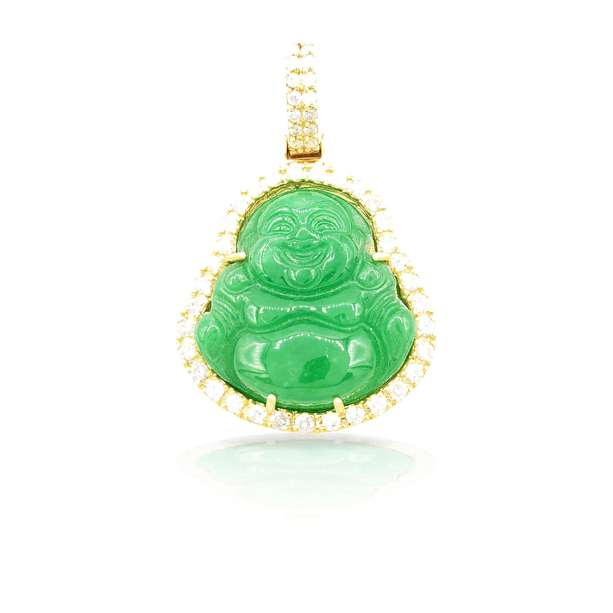 14K Yellow Gold Diamond Buddha With Green Jade