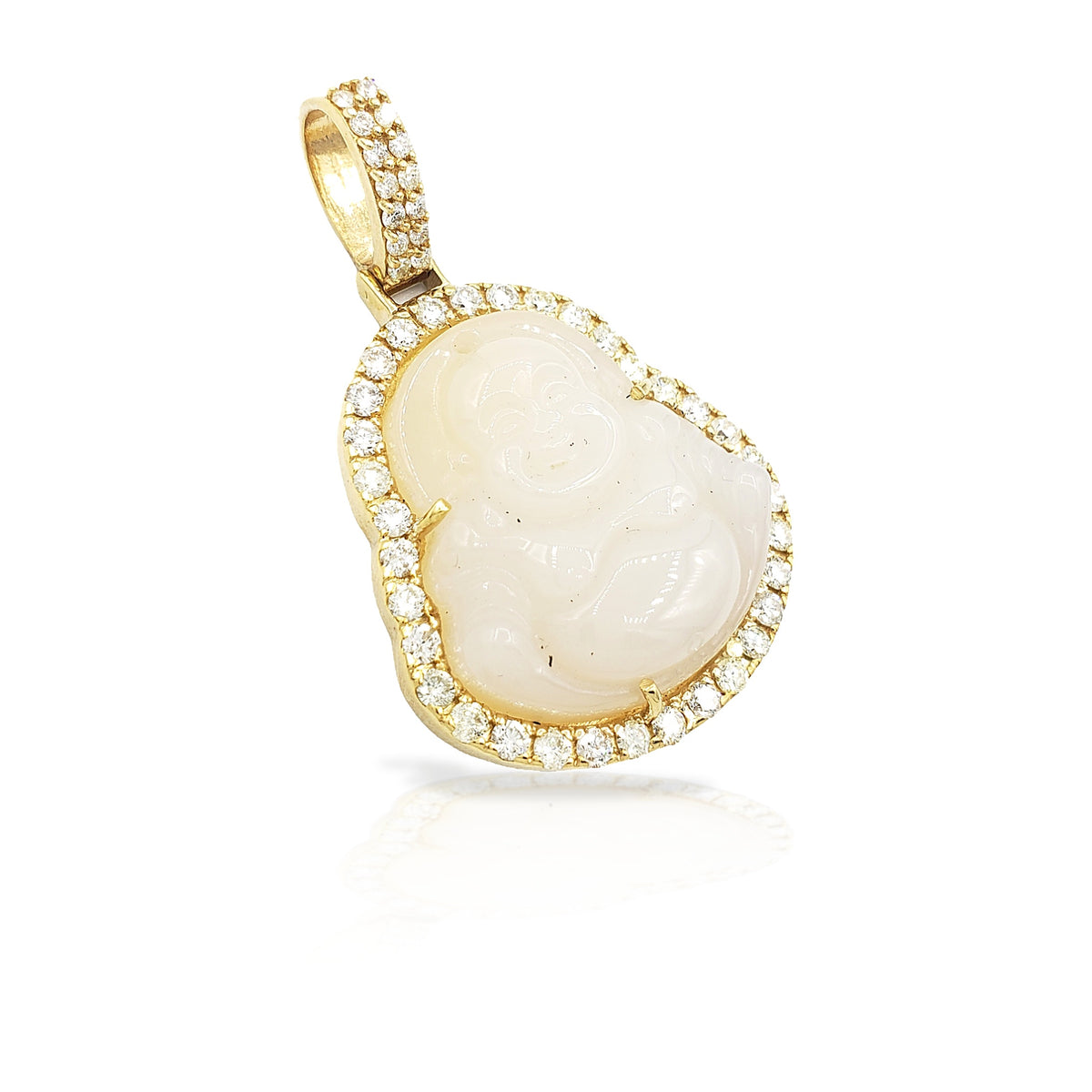 14K Yellow Gold Diamond Buddha With Grey Jade