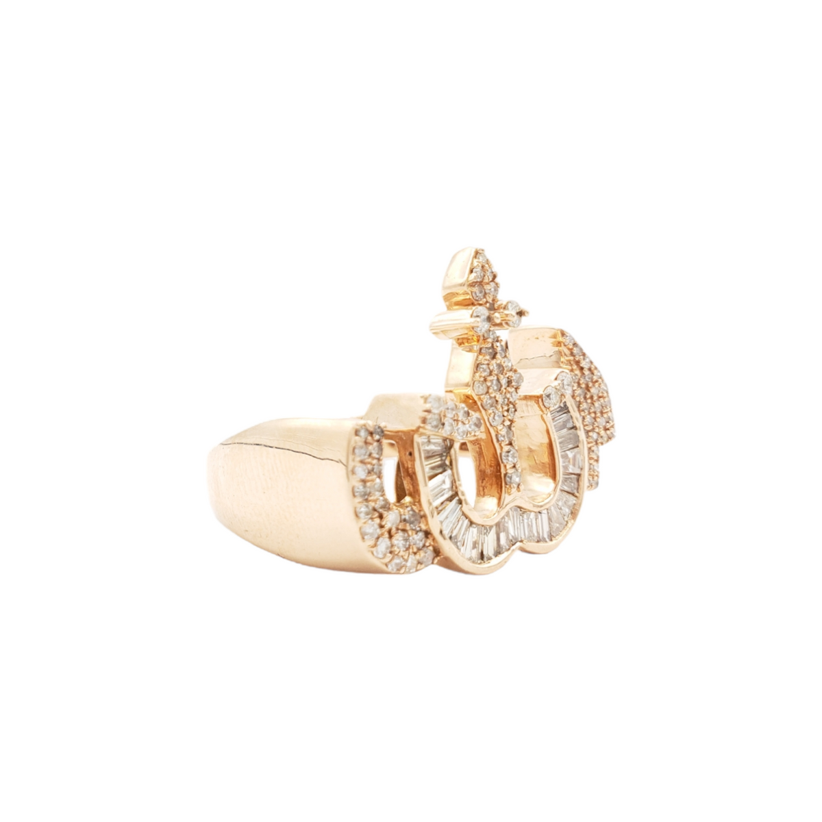 14K Gold Allah Baguette Natural Diamond Ring for Men – 0.92 CTW